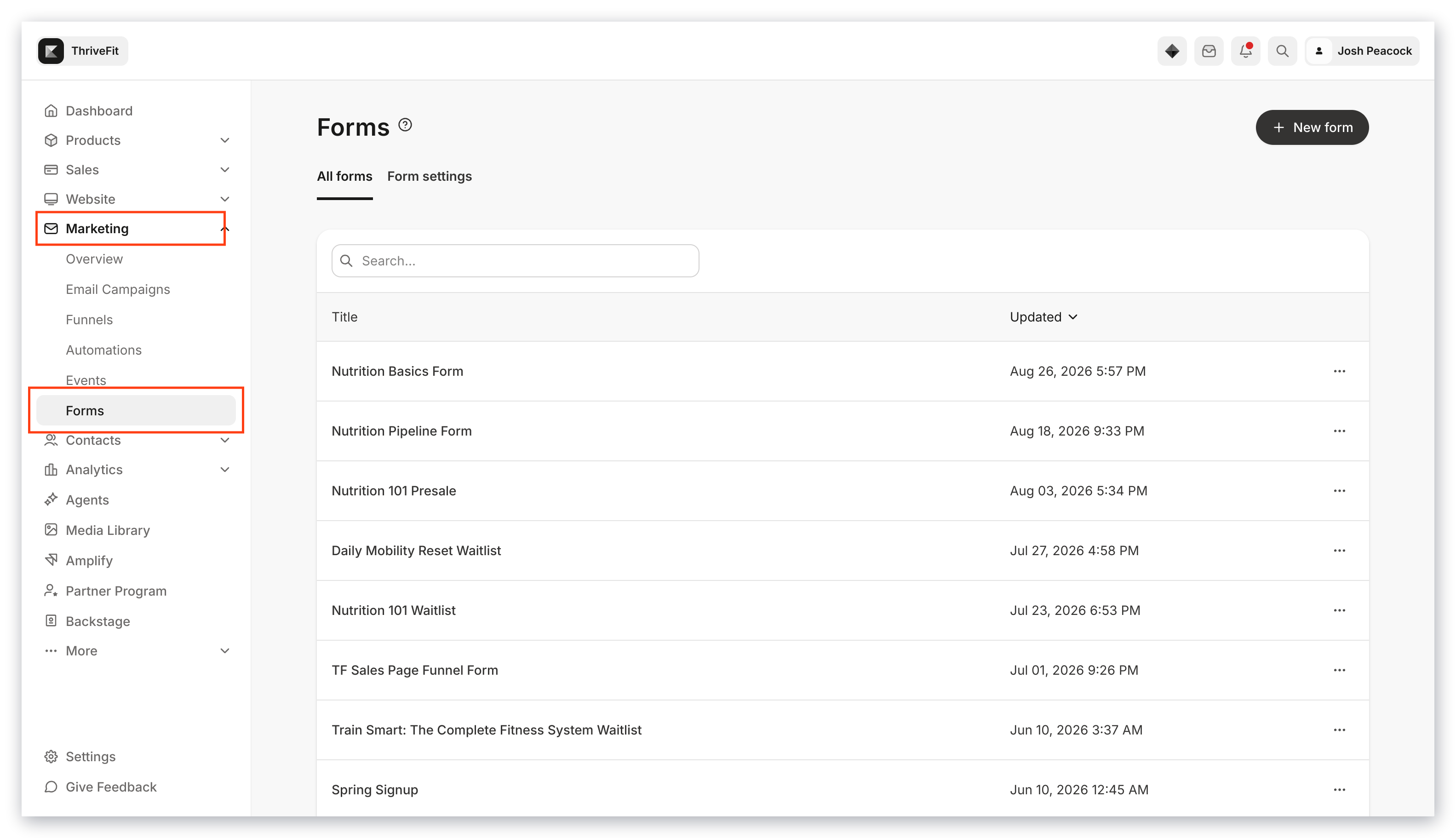 Forms list