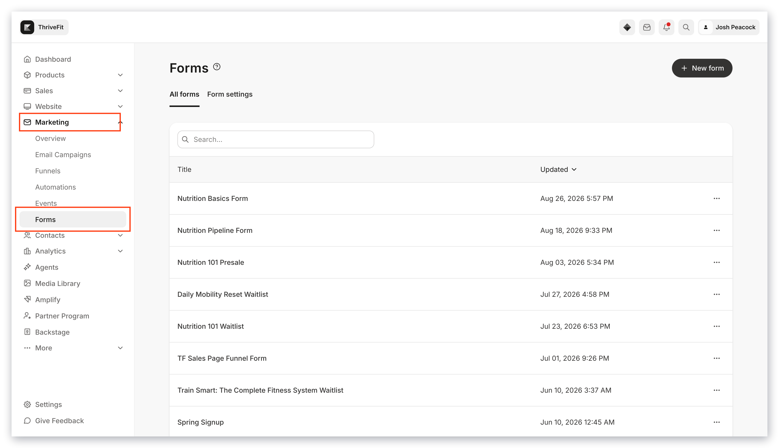 Forms list