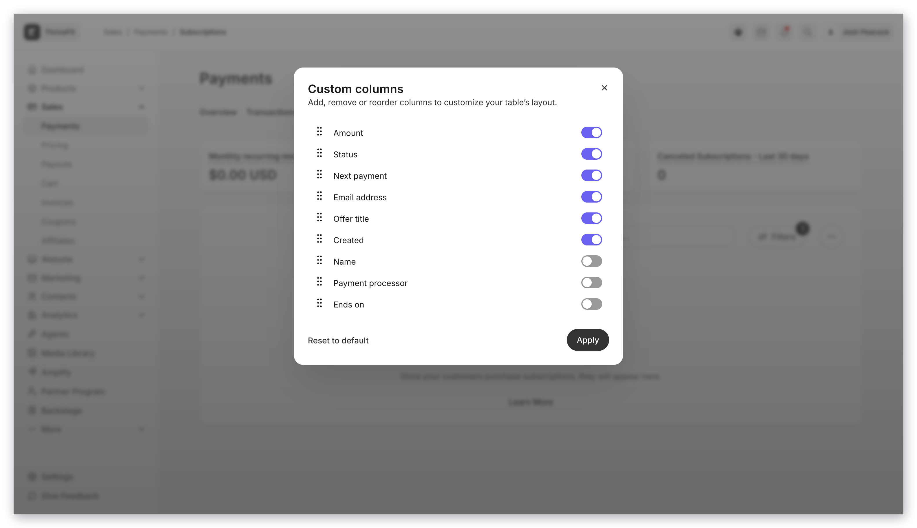 Customize columns