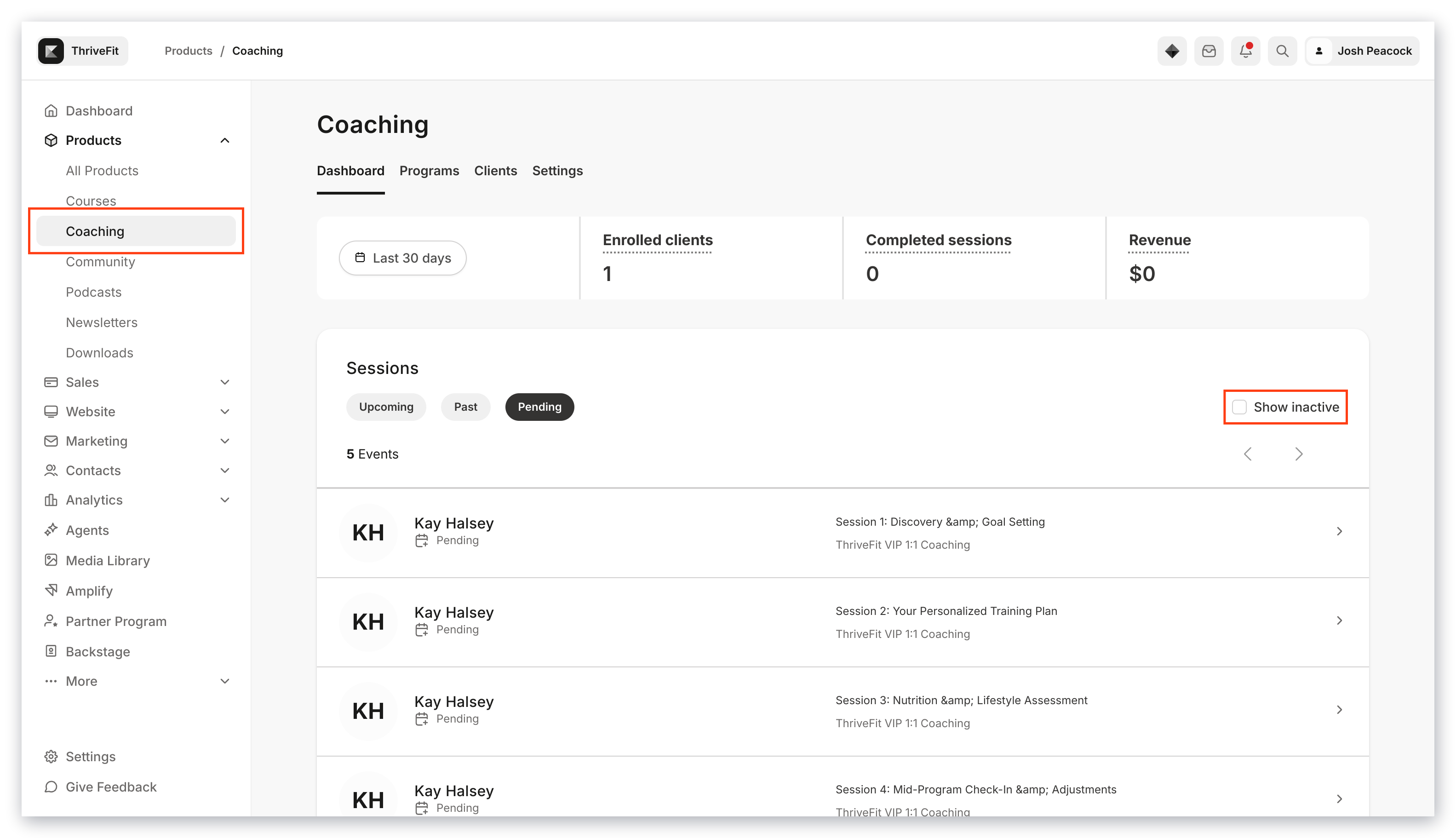 Show Inactive Sessions