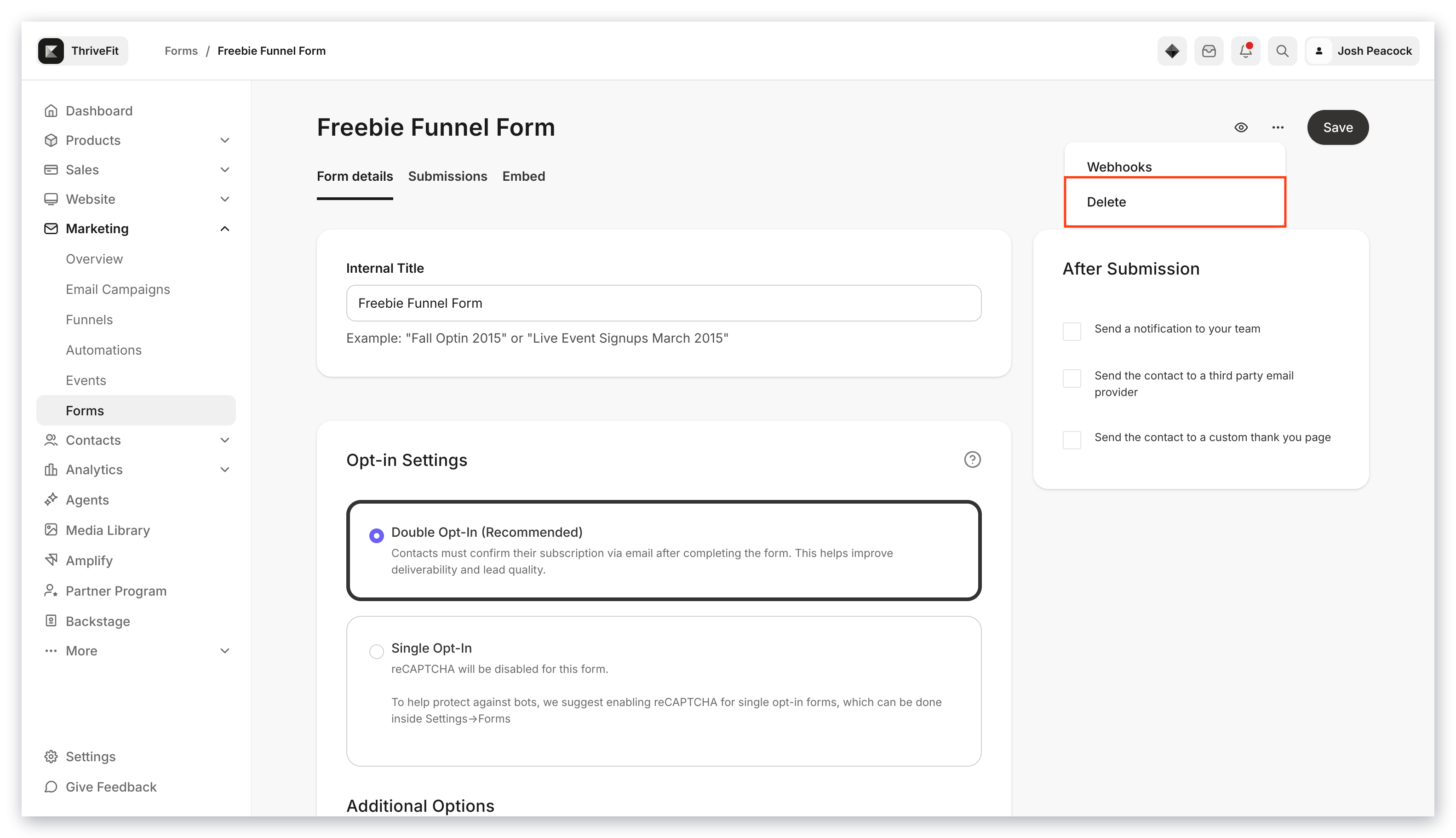 Delete form option