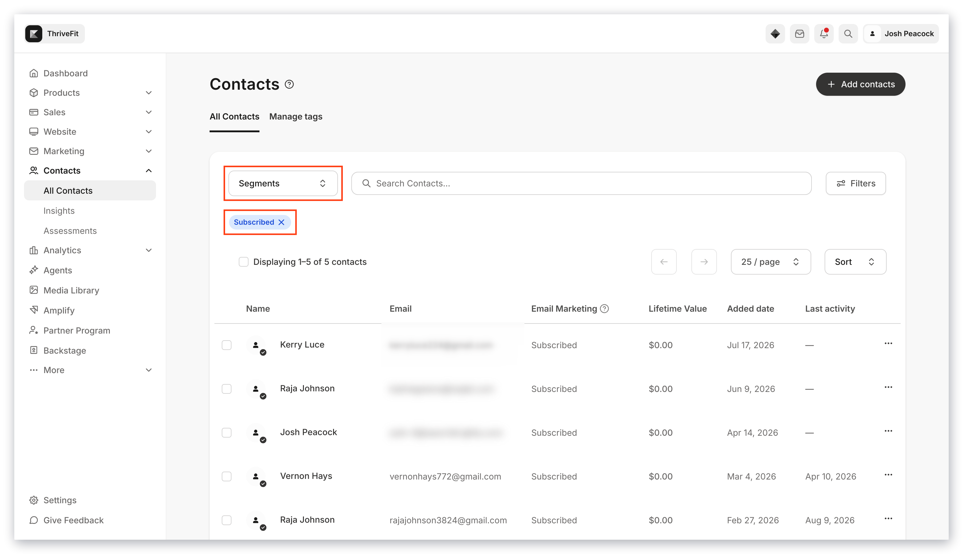 Segmenting contacts