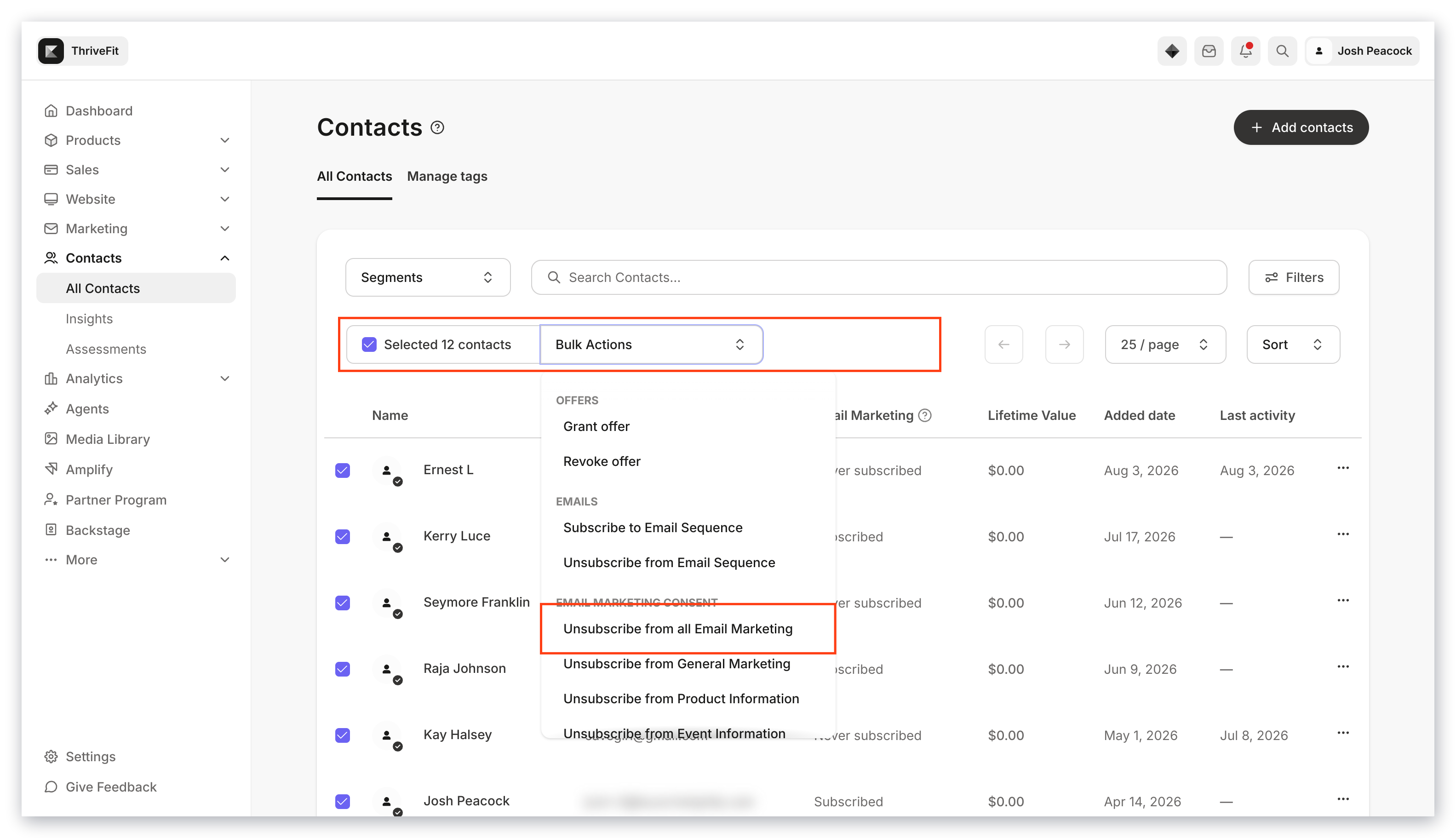 Contacts Unsubscribe