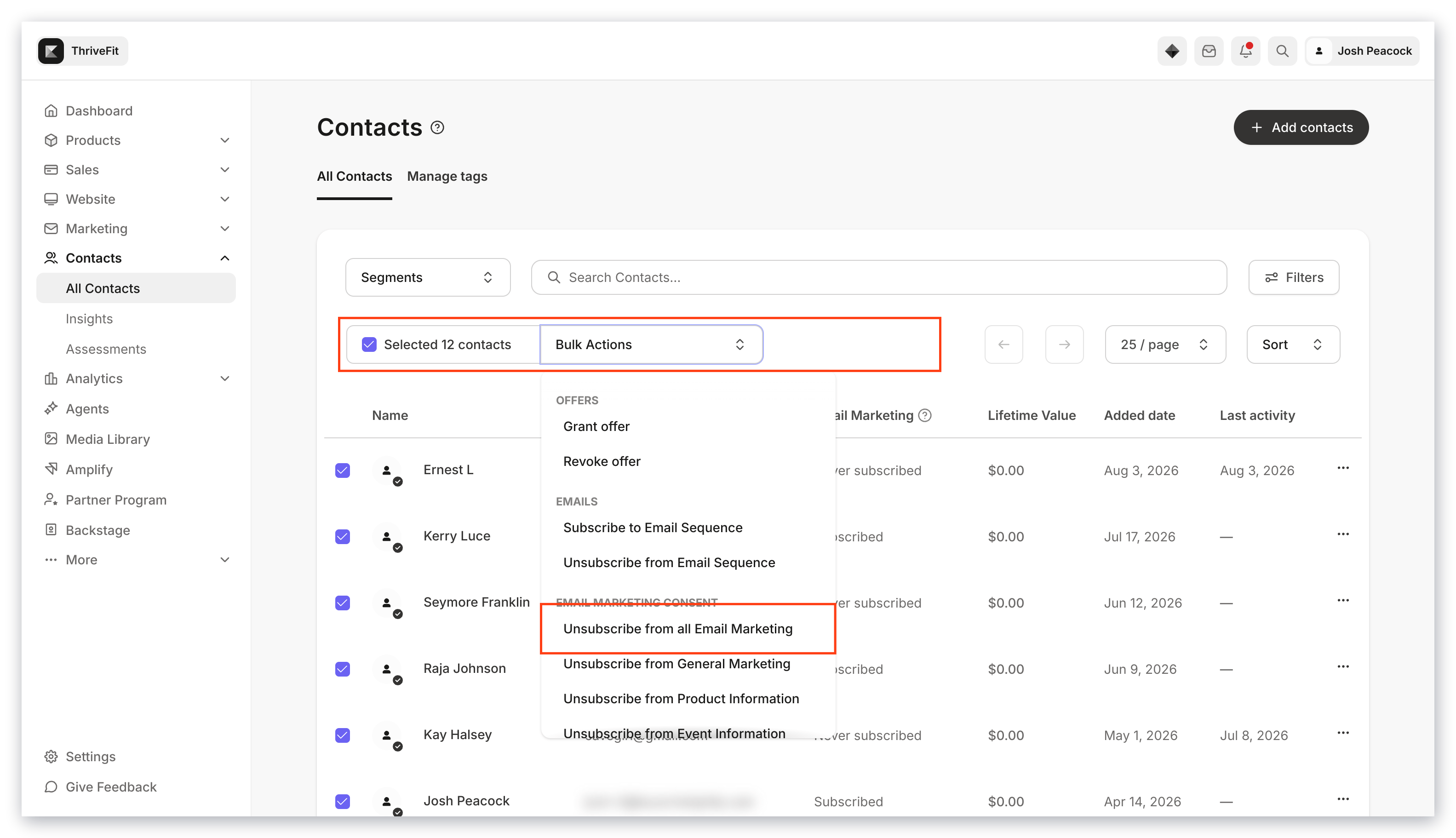 Contacts Unsubscribe