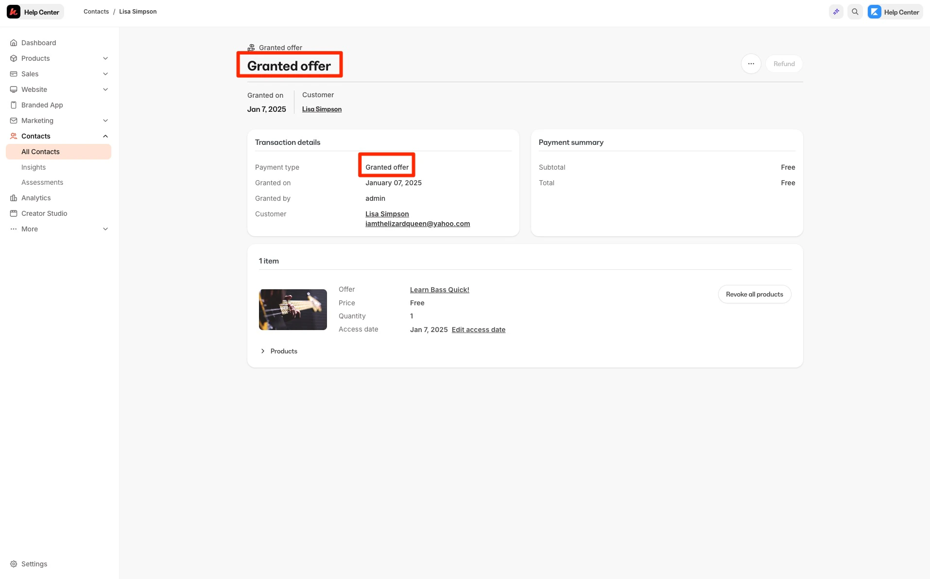 Granted offer details