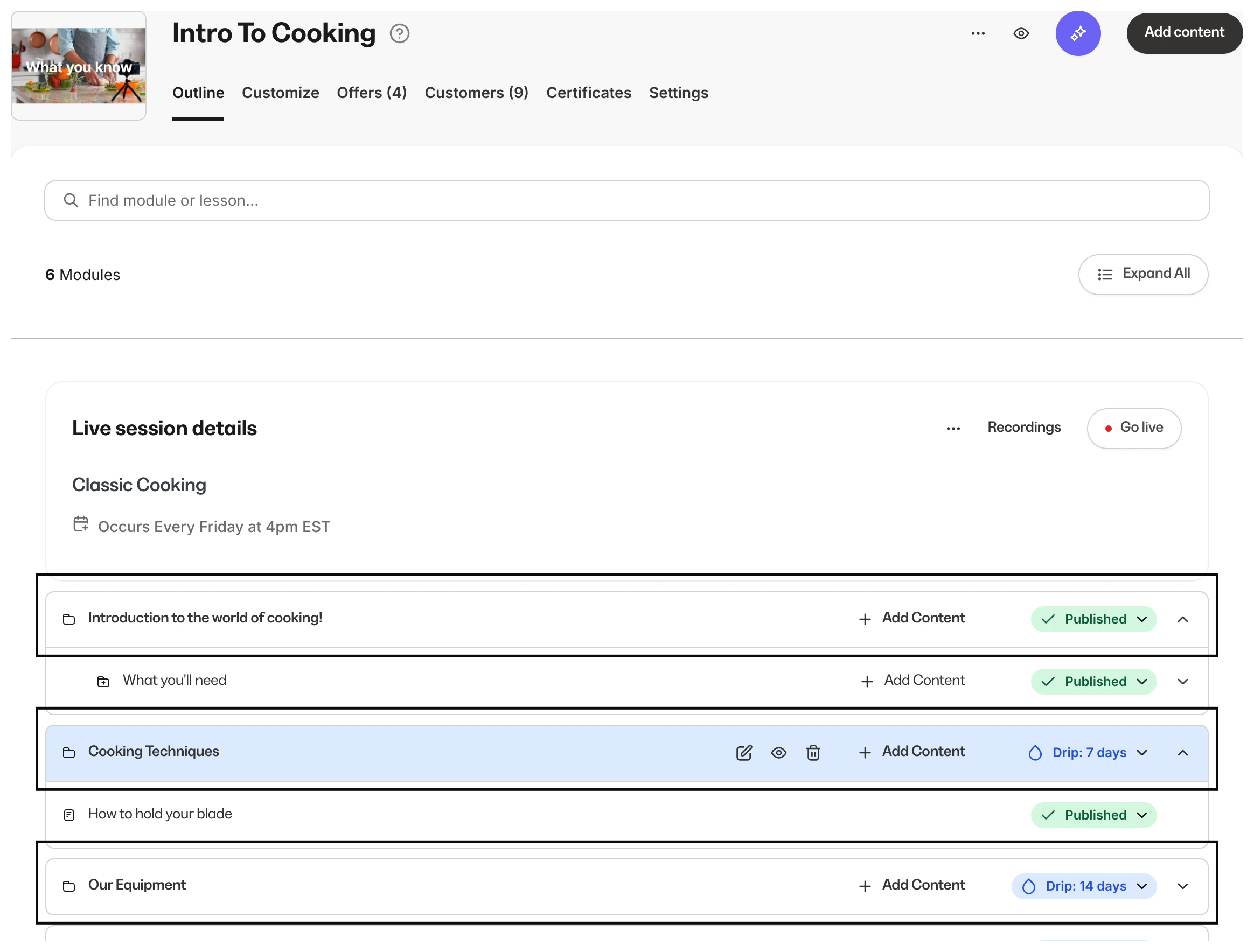 Course modules example