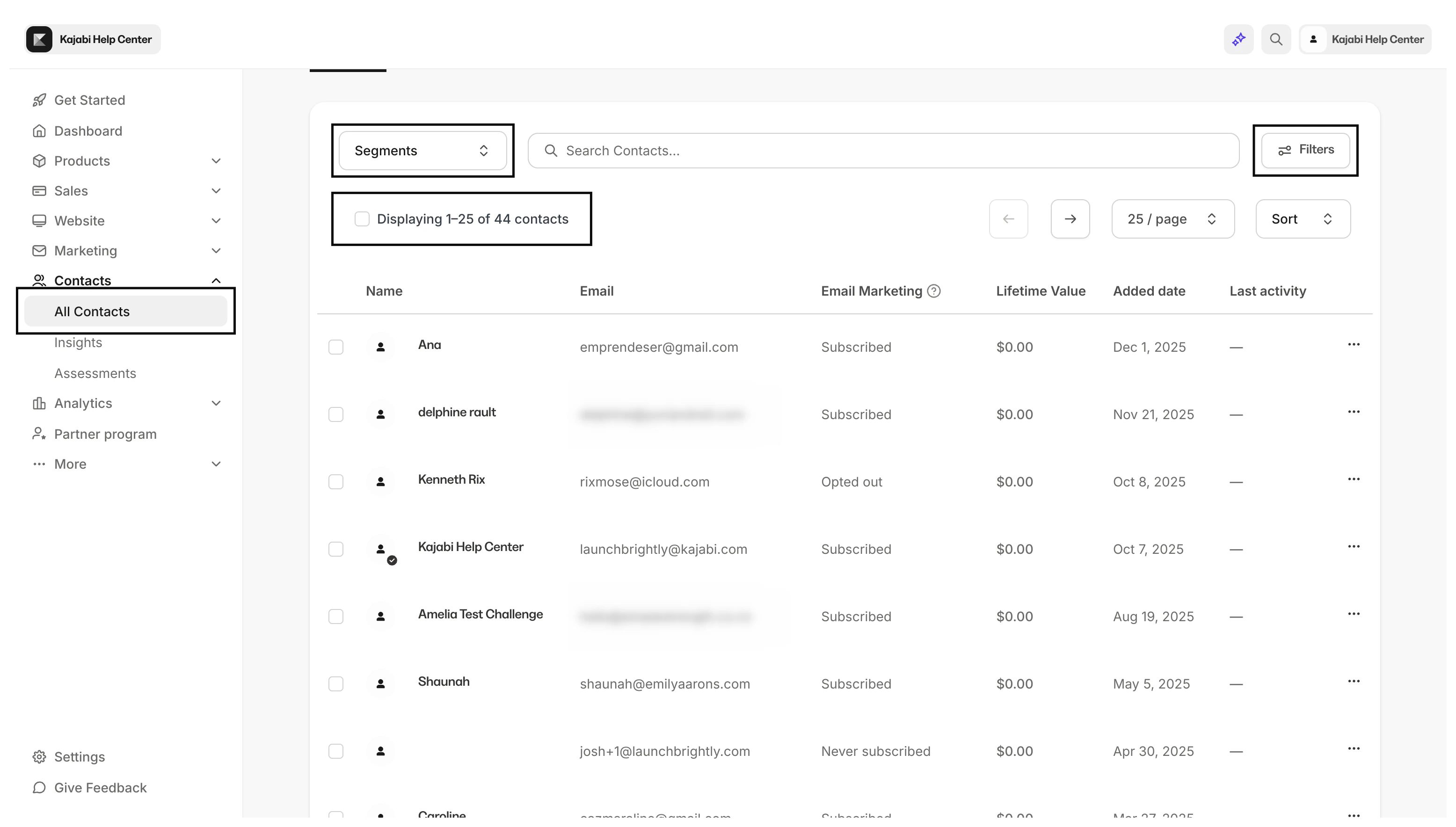 Select multiple contacts