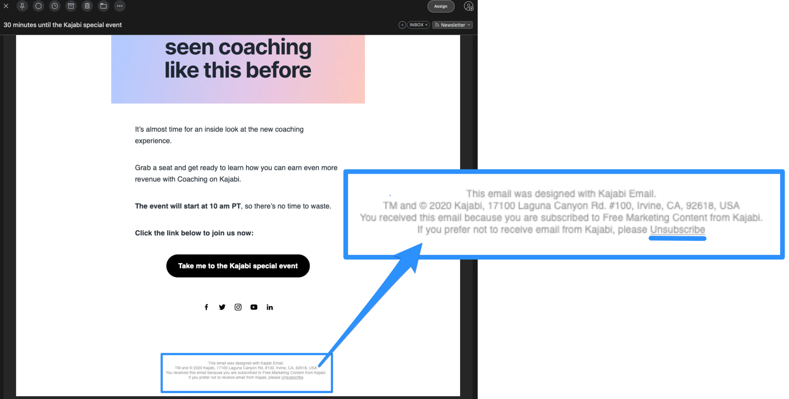 Unsubscribe link in email footer