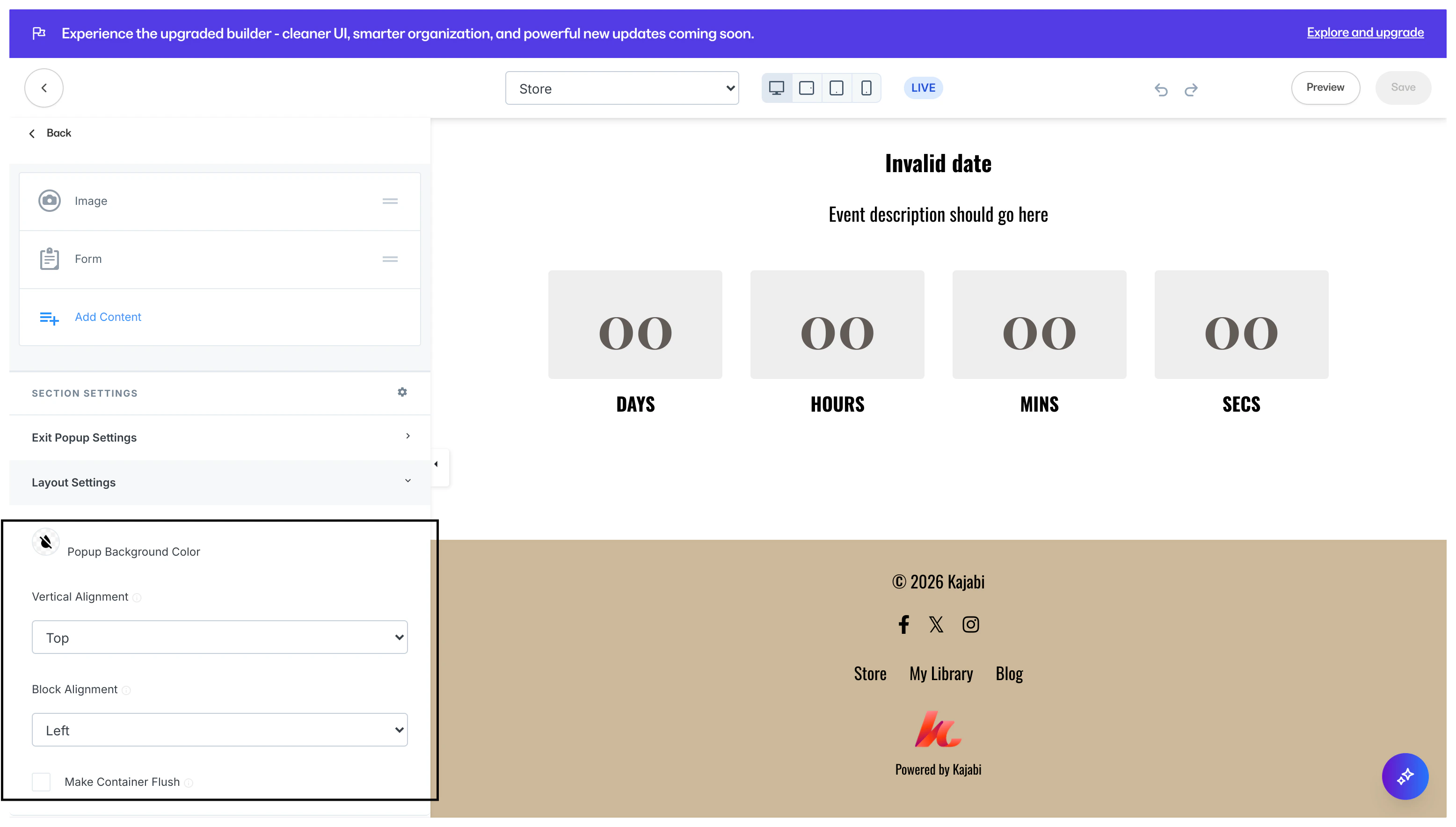 Popup Layout Settings