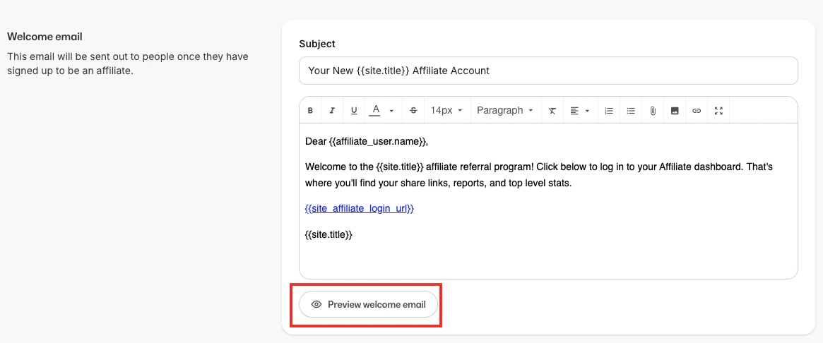 Affiliate Welcome Email 1