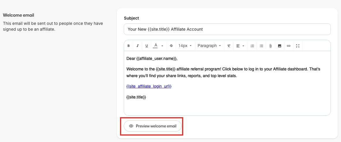 Affiliate Welcome Email 1