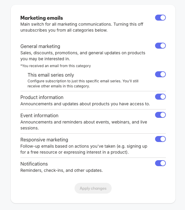 Manage Email Marketing Categories
