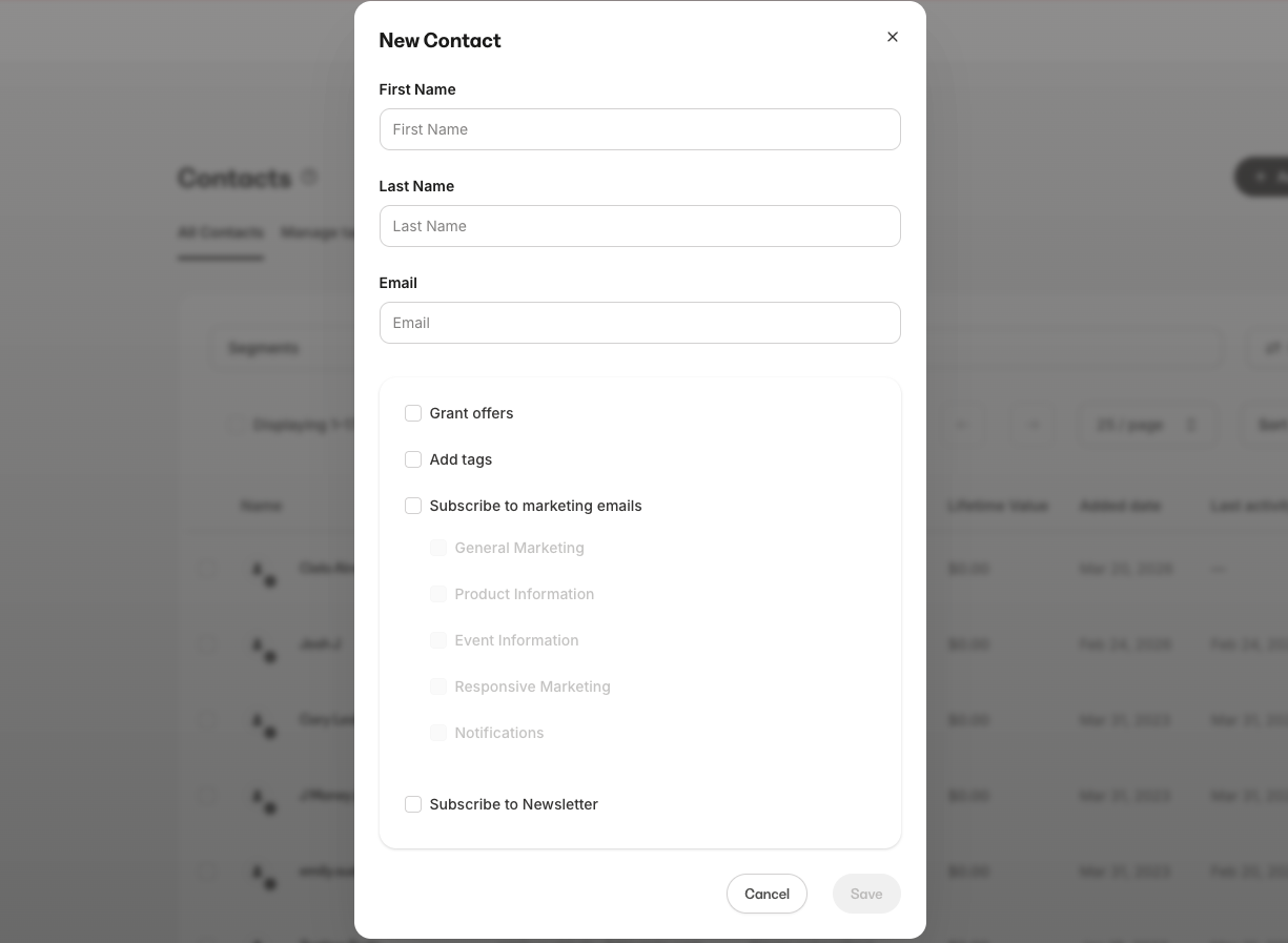 Marketing Categories Single Contact