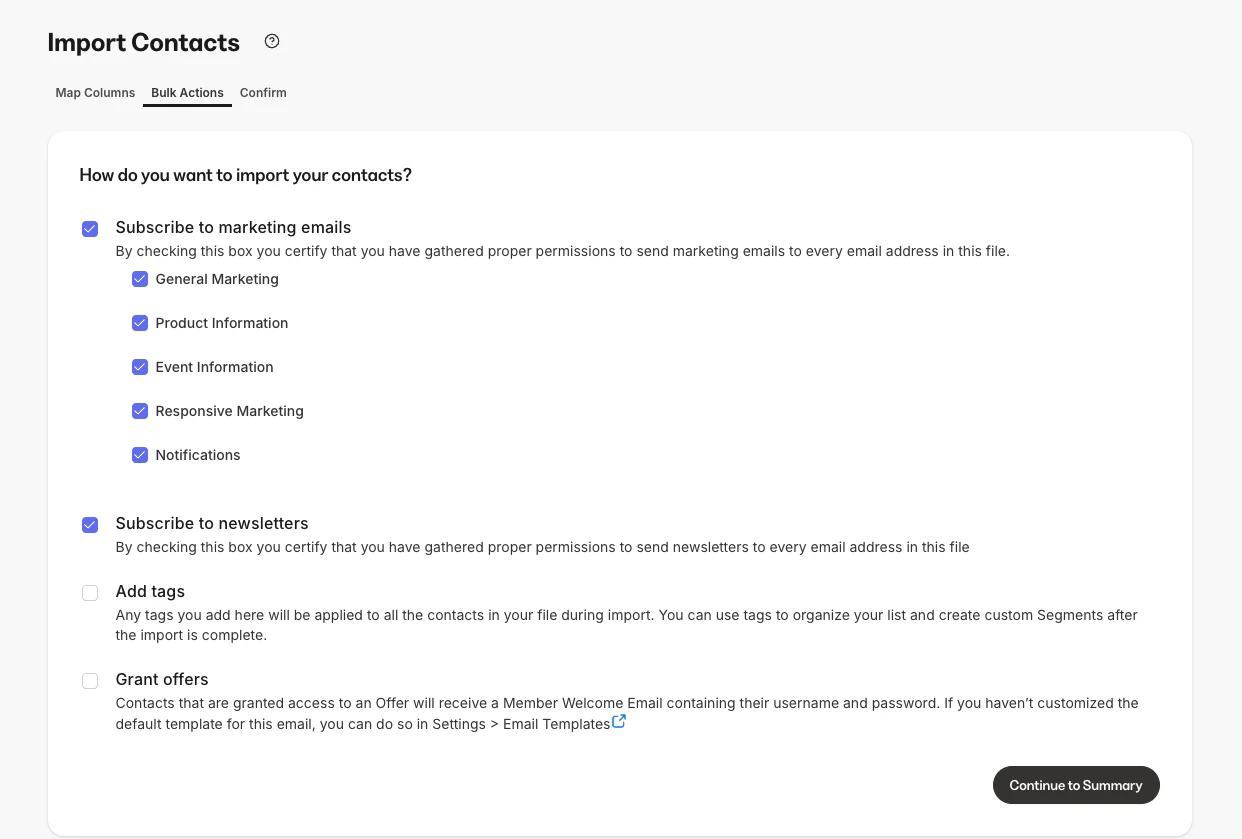 Marketing Categories Upload Contacts