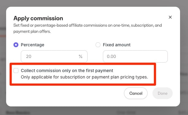 Subscription commission settings