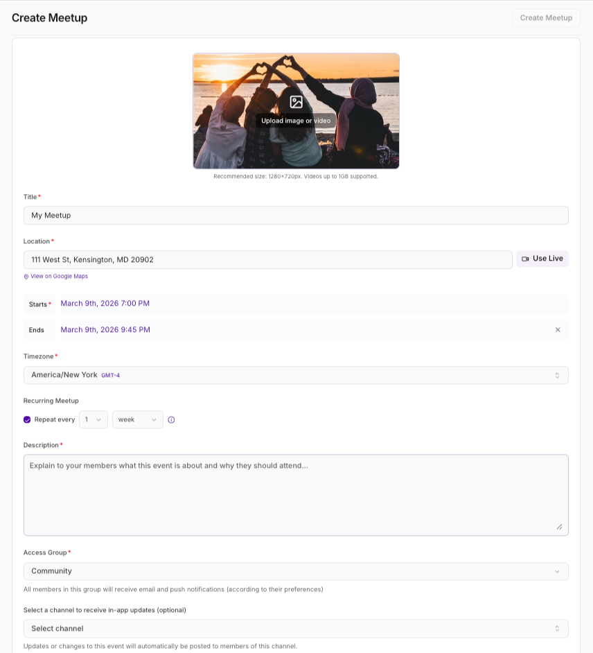 Create a Community Meetup - Kajabi