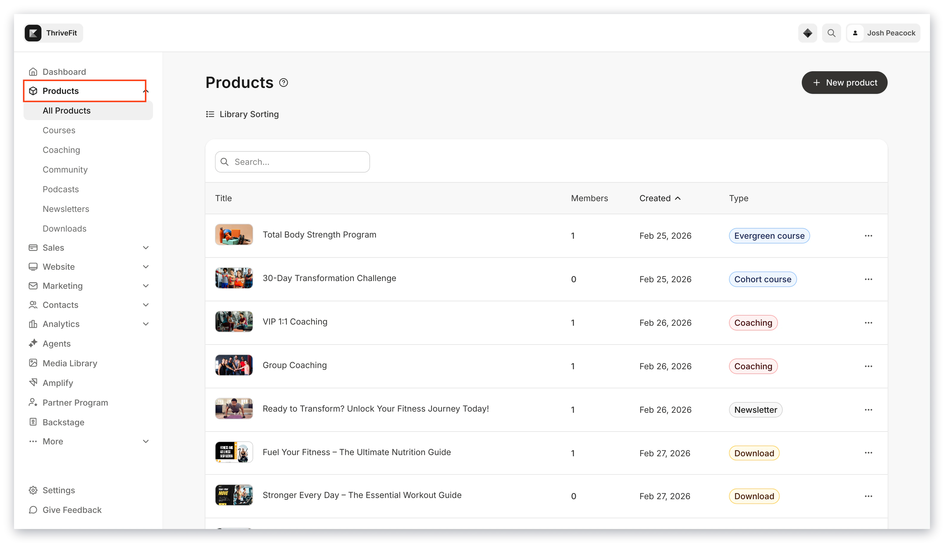 Products list