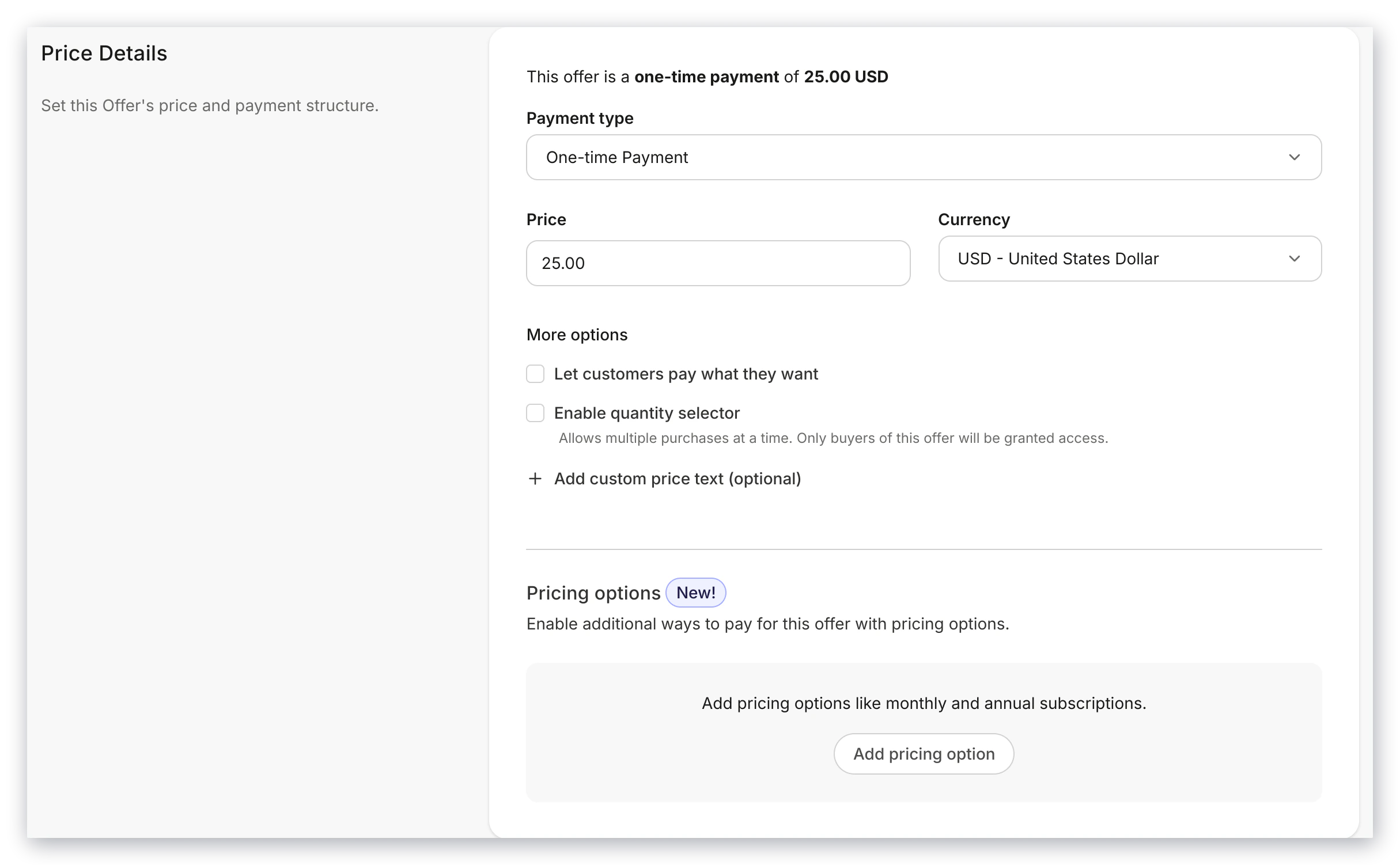 One-time payment customization