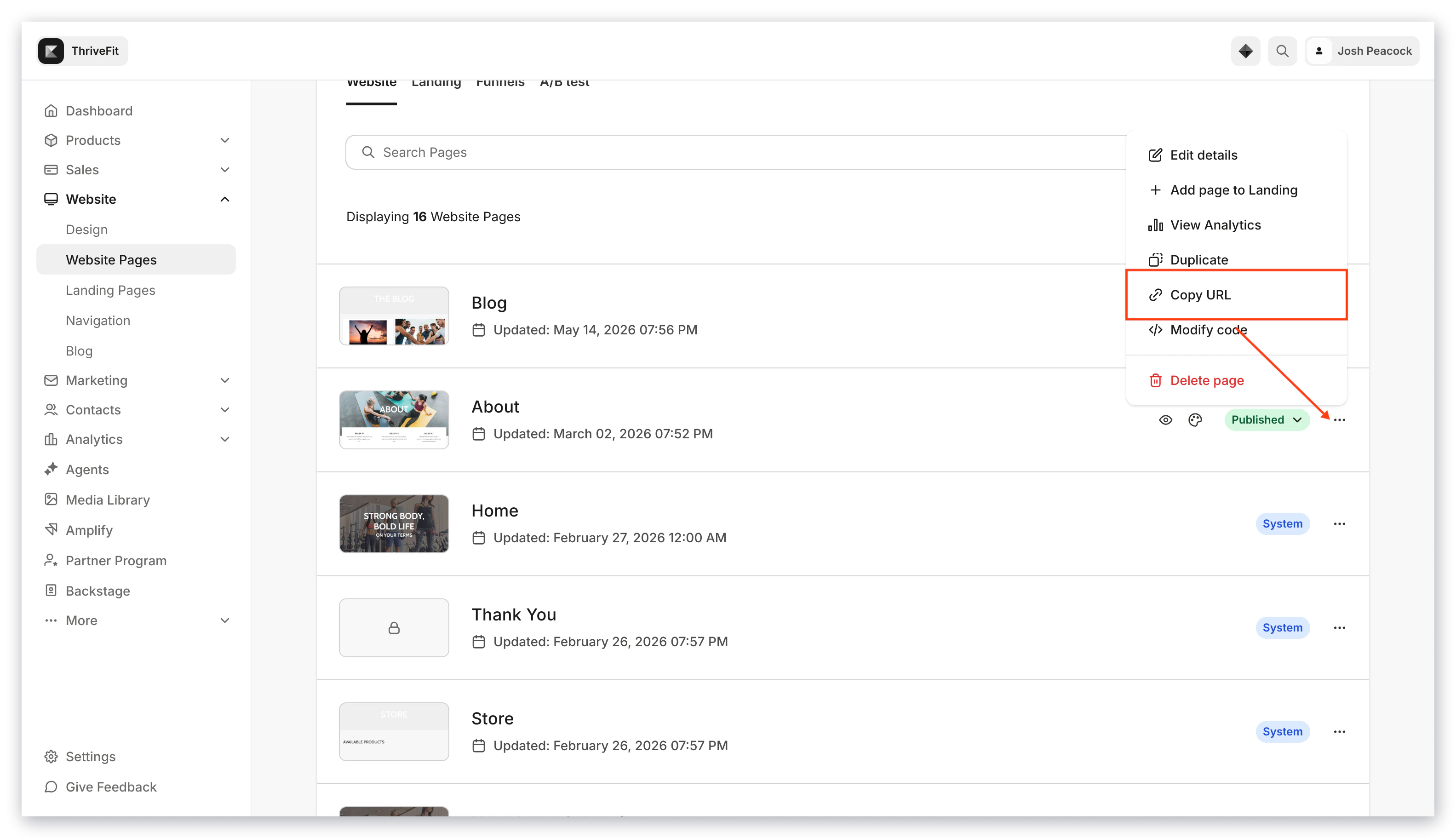 Copy Landing Page URL