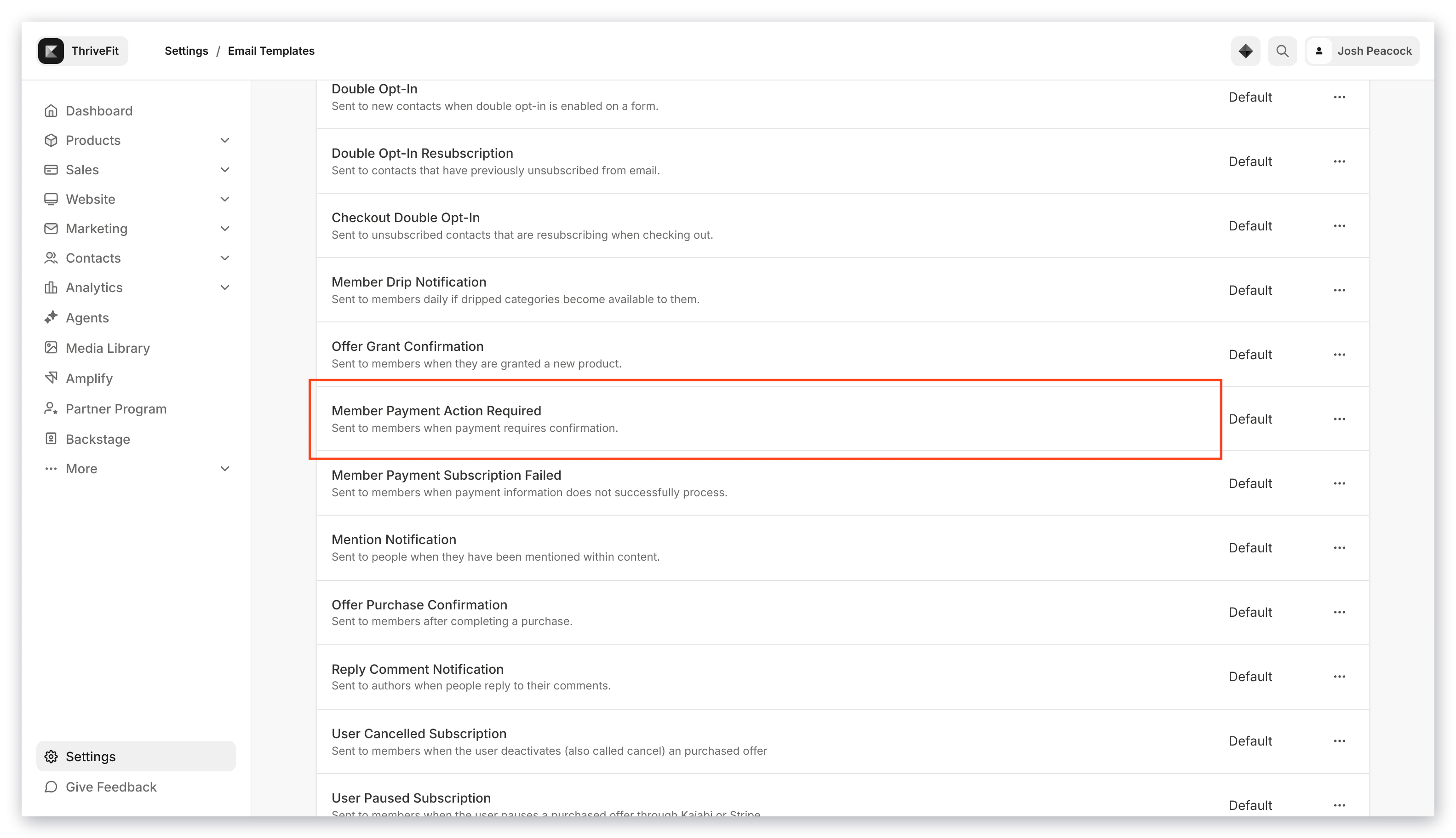 Email template settings