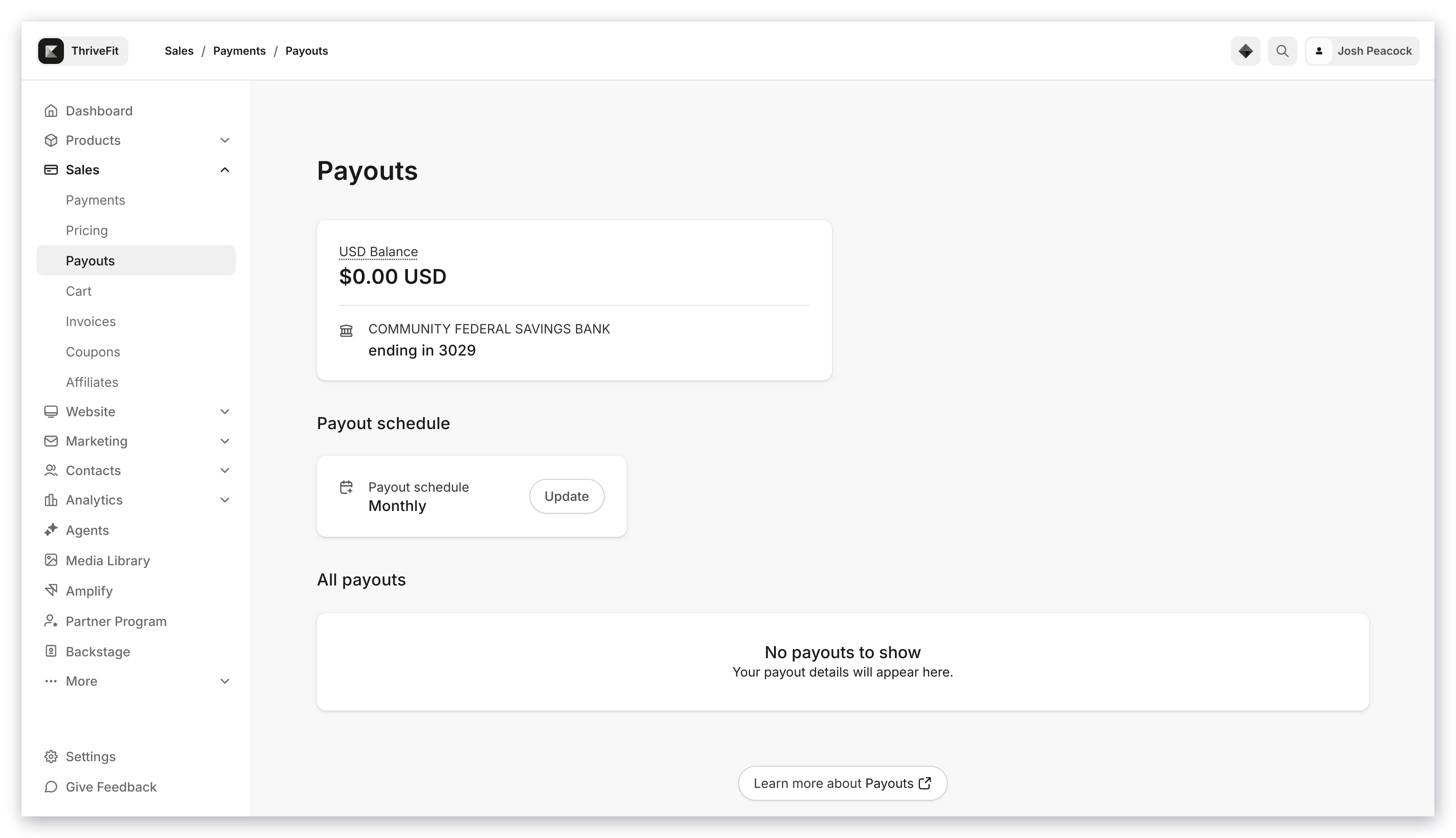 Payouts page overview