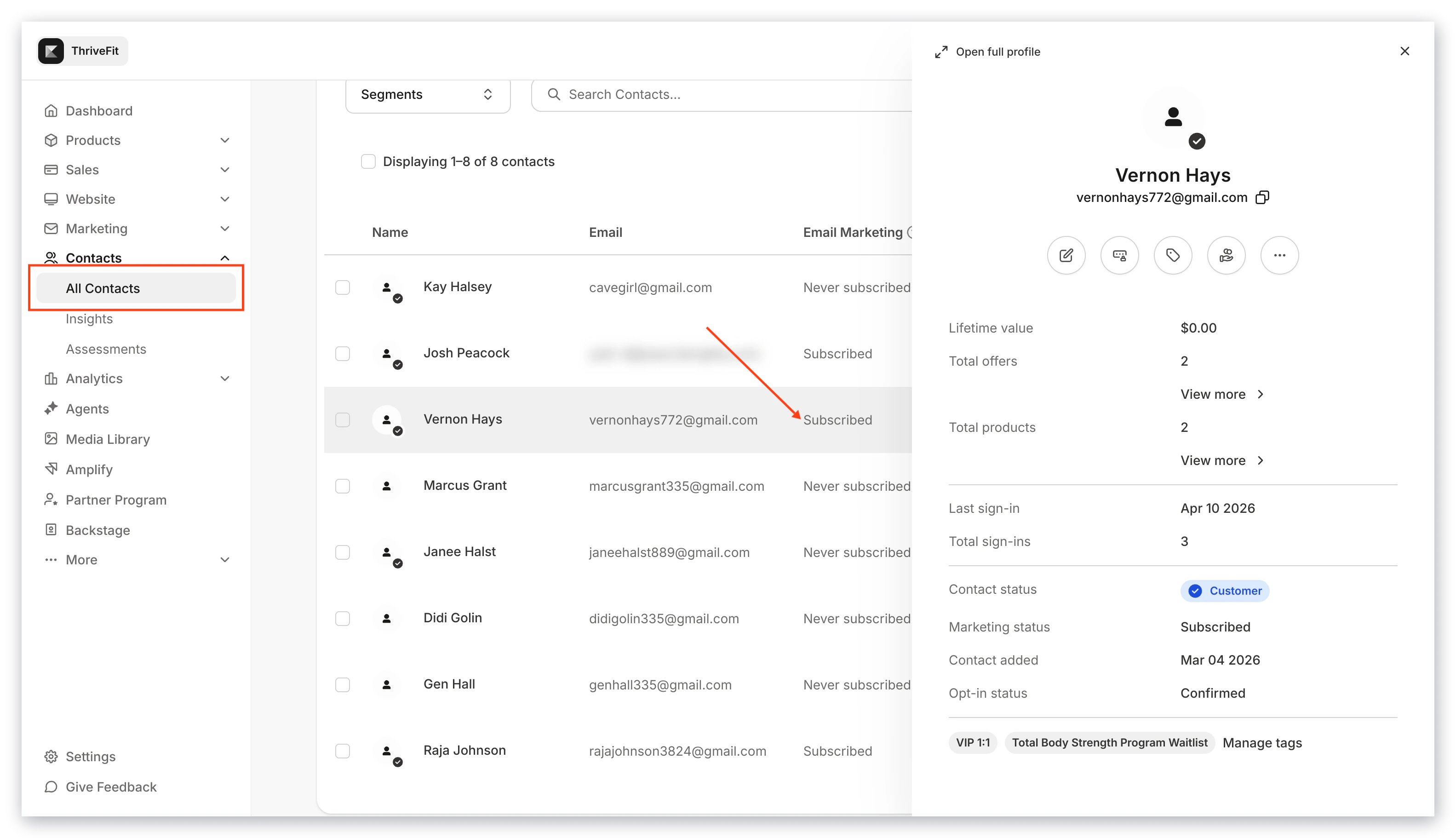 Select contact