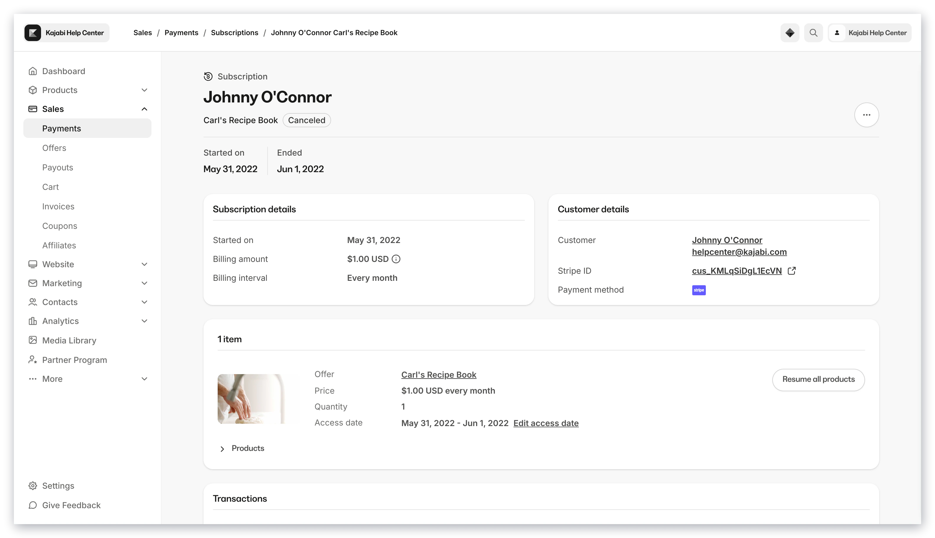 Purchase information page overview