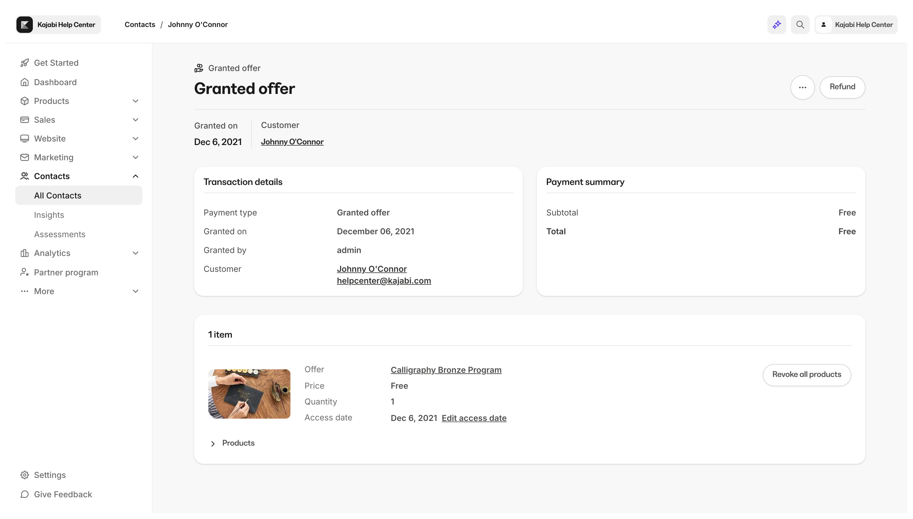 Granted offer example