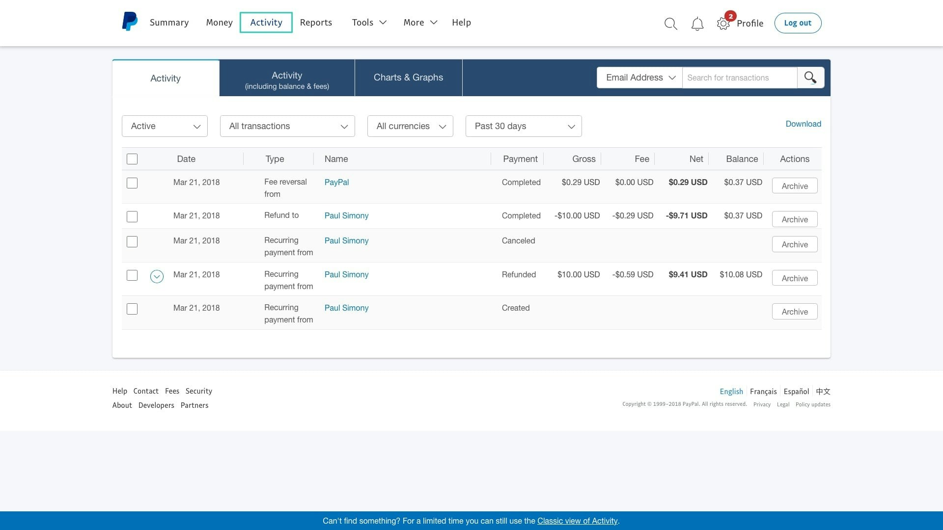 How to view PayPal transactions