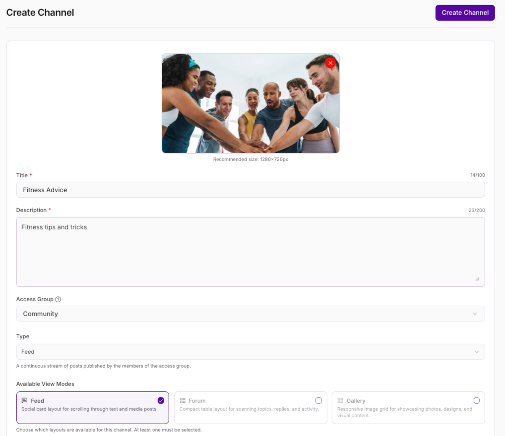 Community Settings Create Channel Community Settings Create Channel