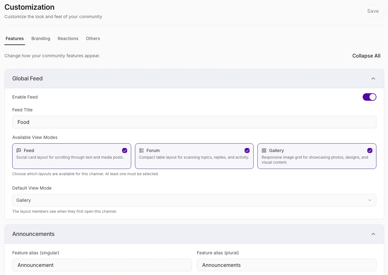 Community Settings Customization Features Community Settings Customization Features