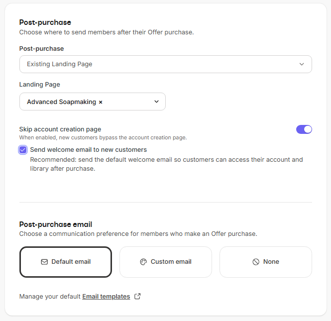 Post-purchase settings