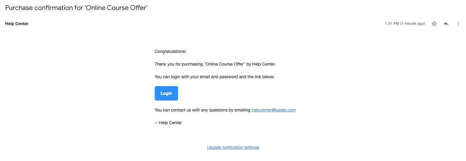 Purchase confirmation email