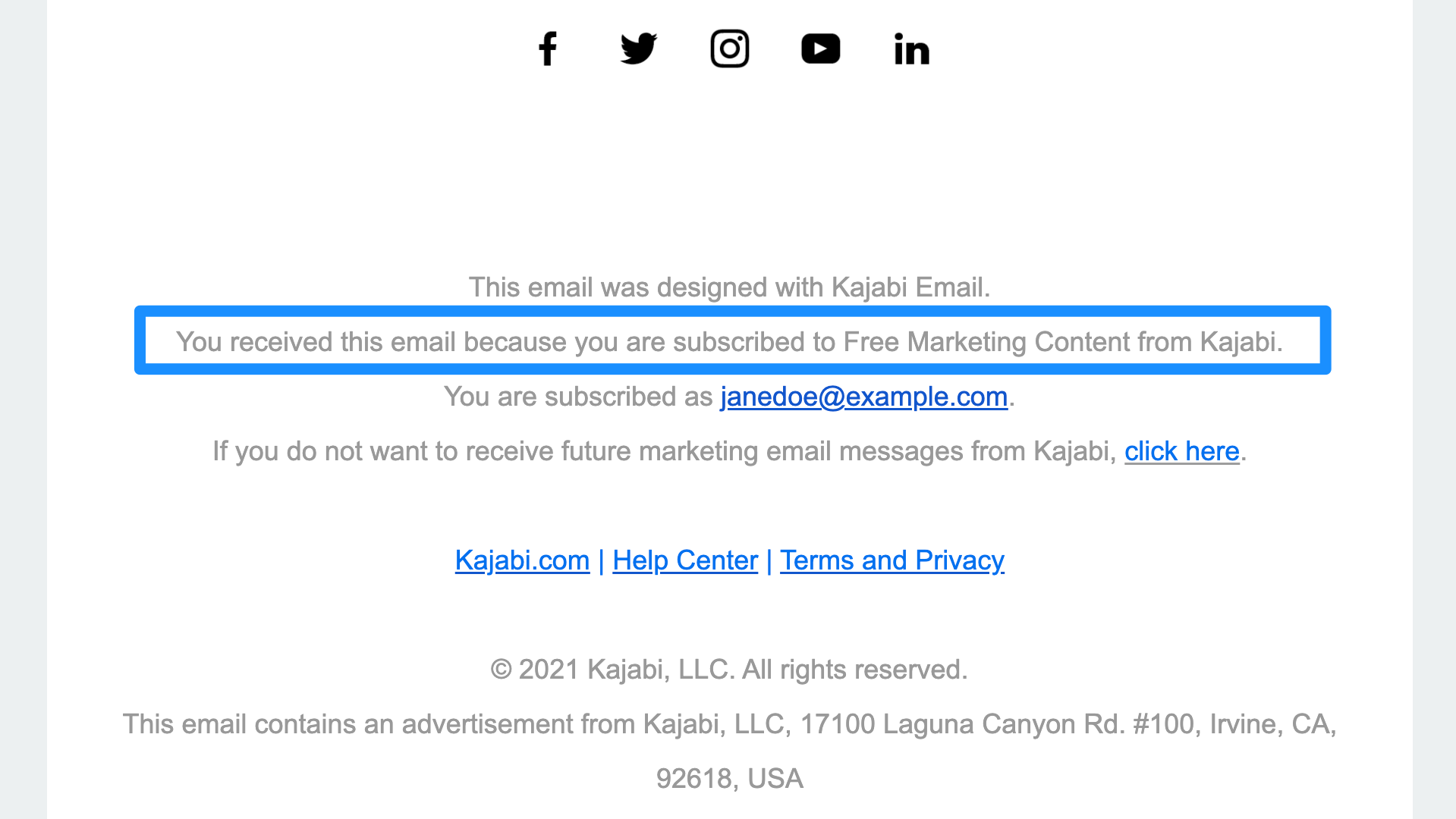 Marketing email footer