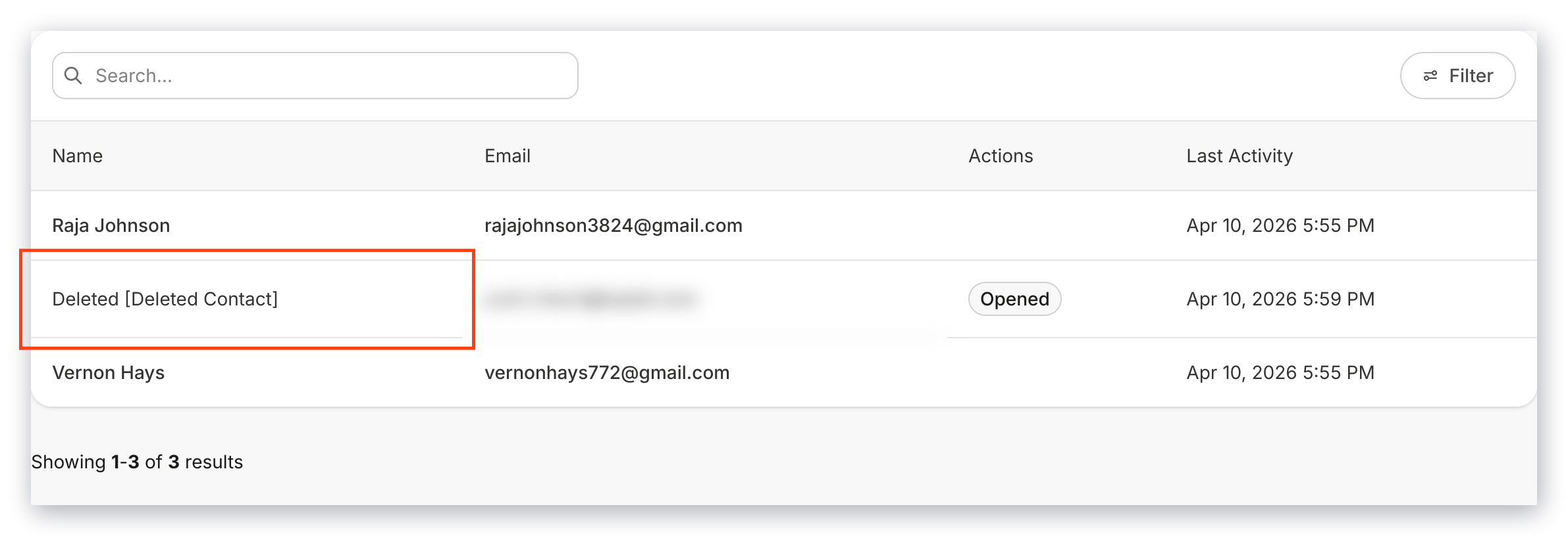 Deleted contacts