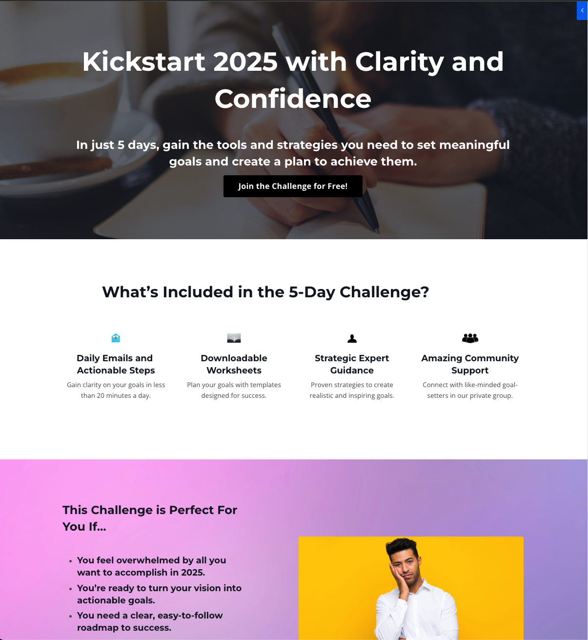 Challenge landing page example