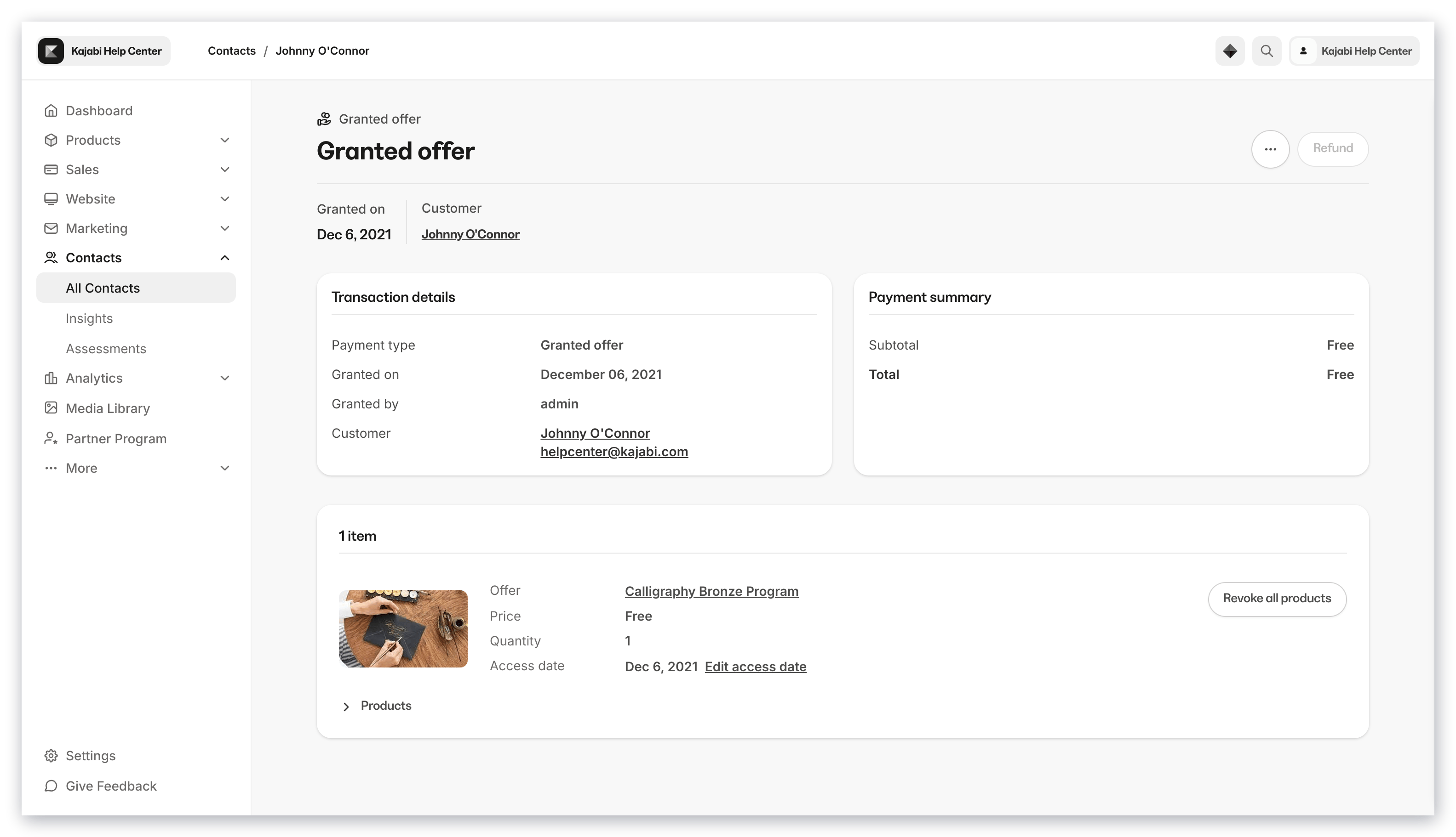 Granted offer example