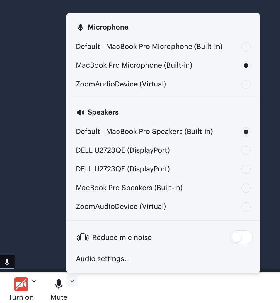Microphone and speaker options in a Course live session