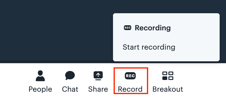 Record control and the Start recording option in a Course live session