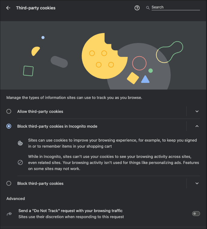 Chrome cookie settings