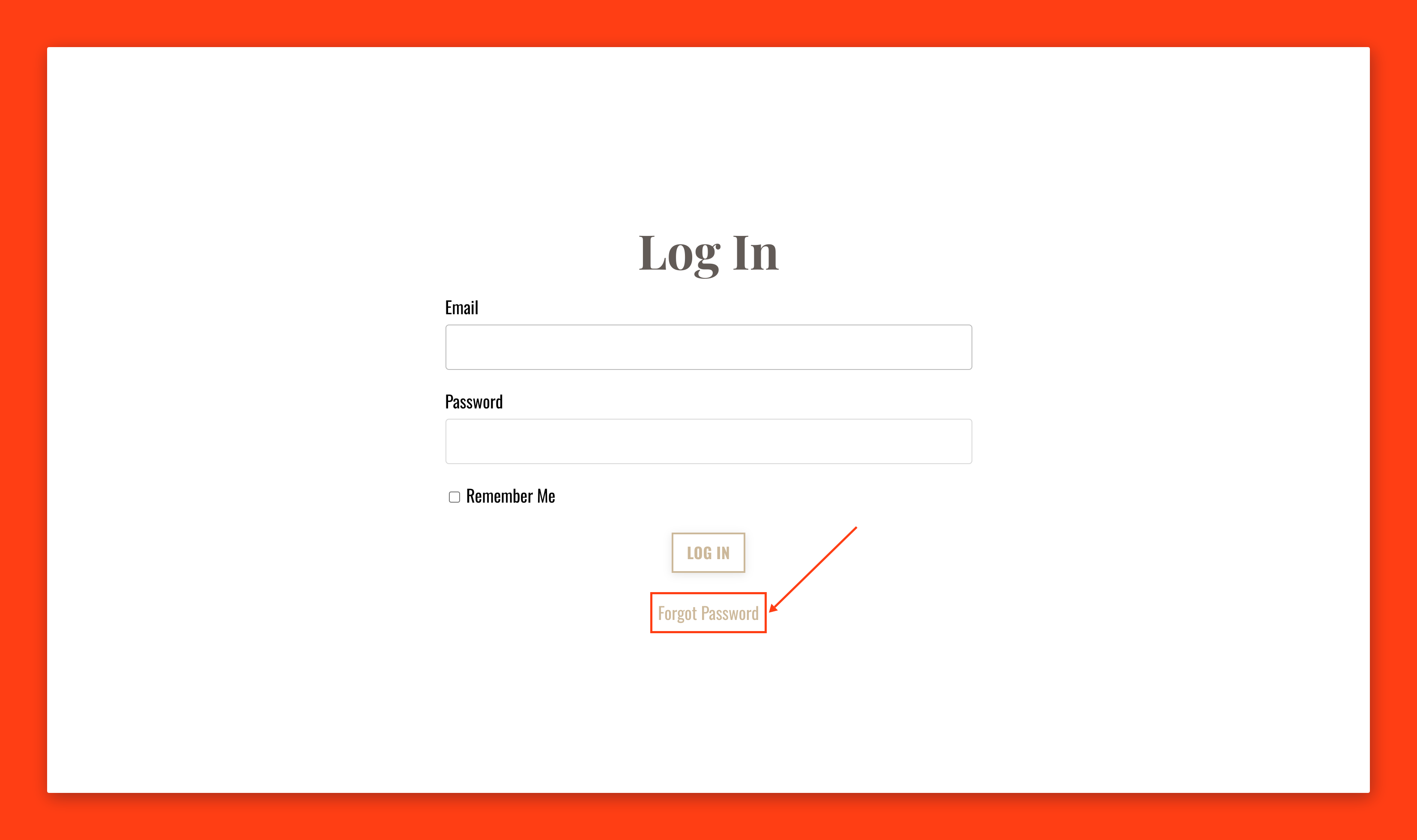 Forgot Password on login page