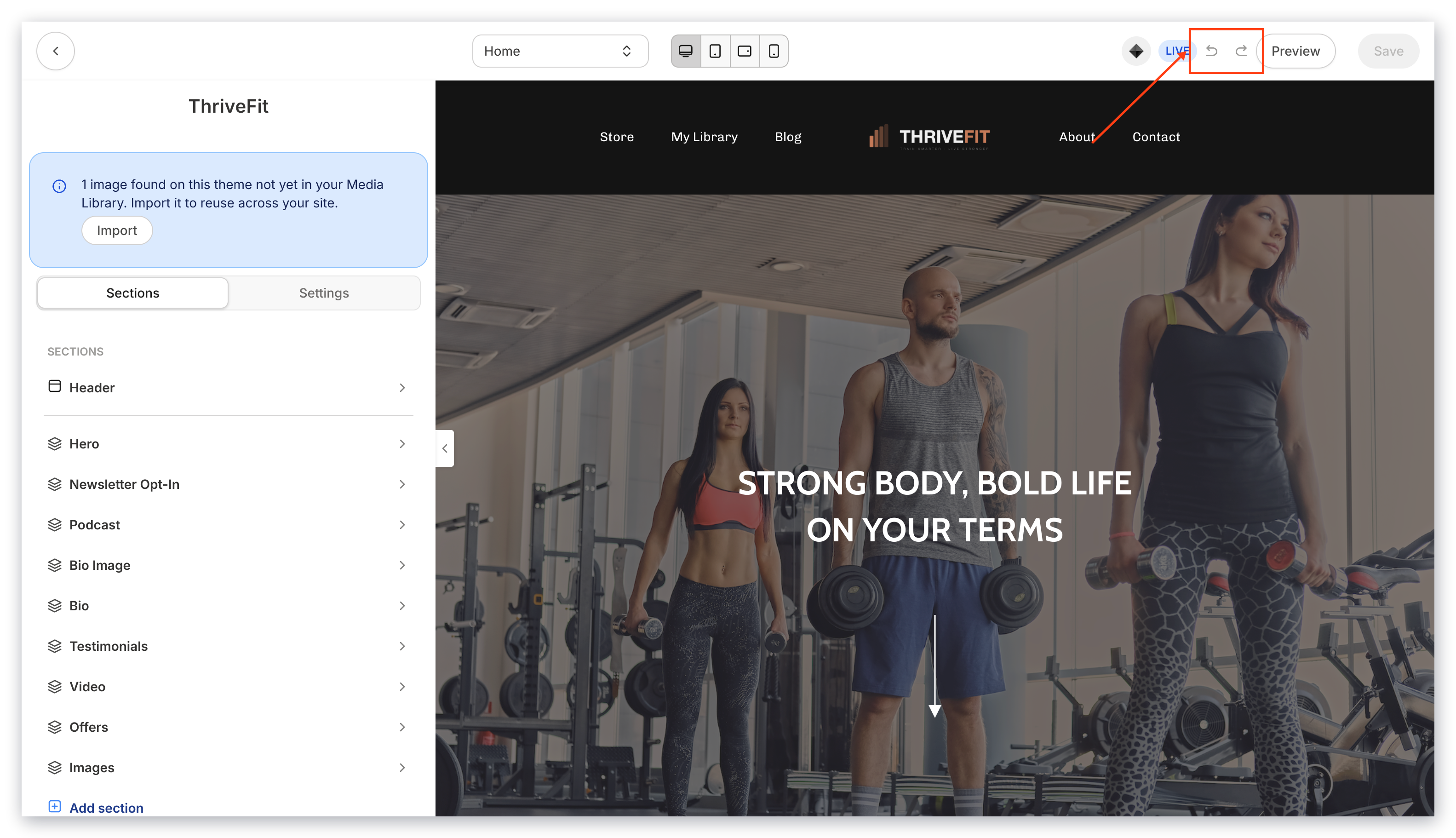 Undo/Redo buttons