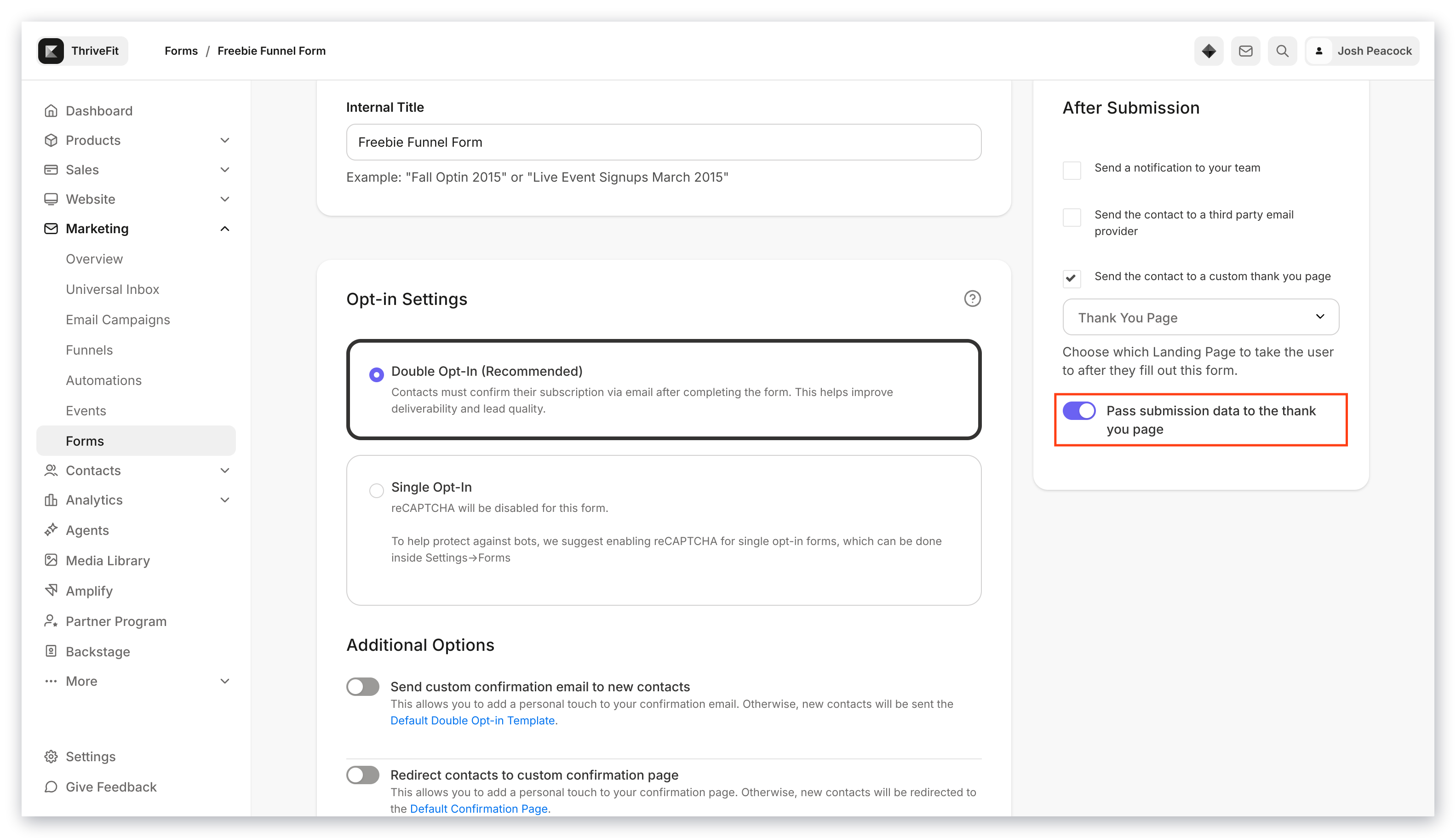 Pass submission data setting