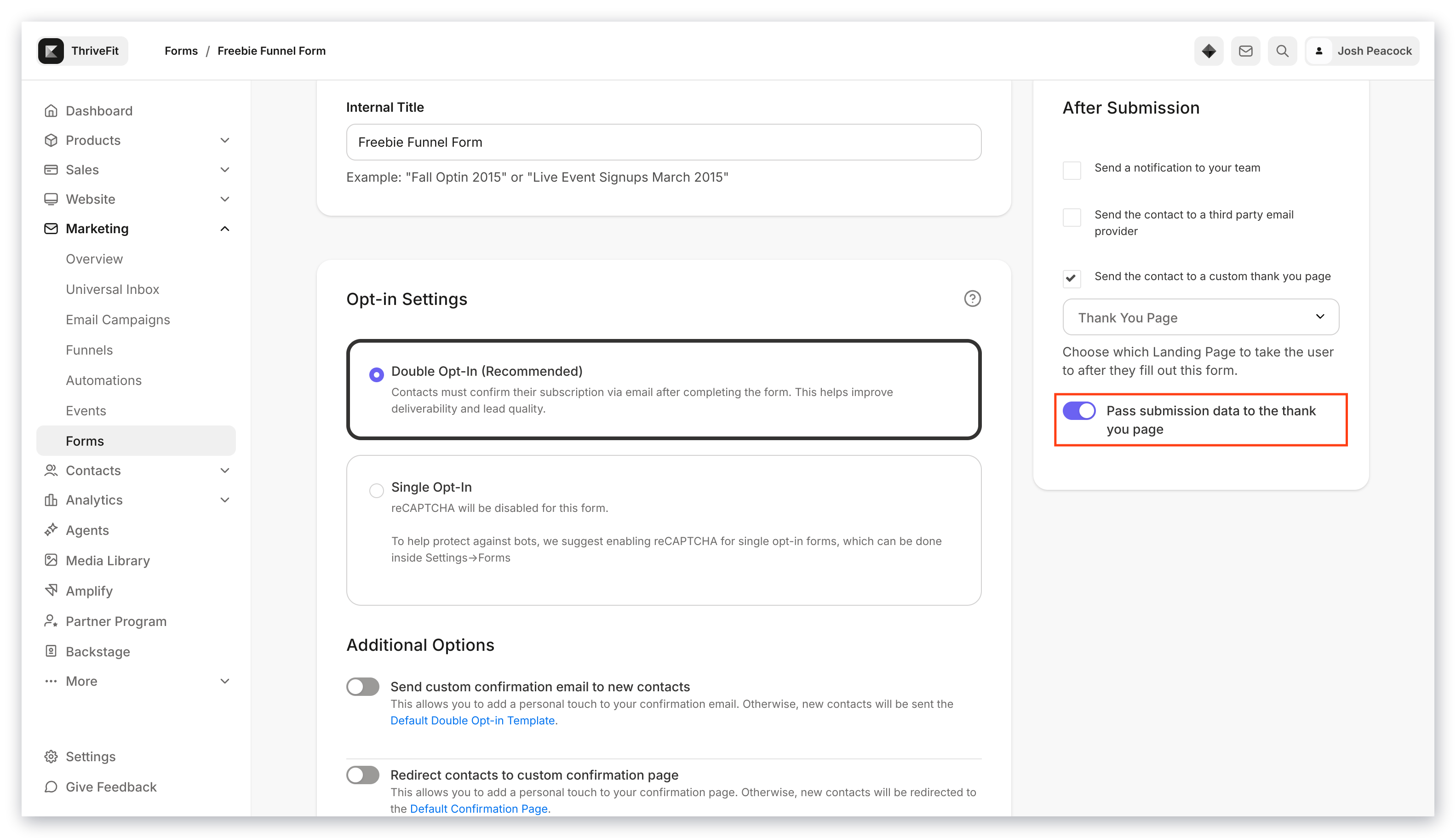 Pass submission data setting
