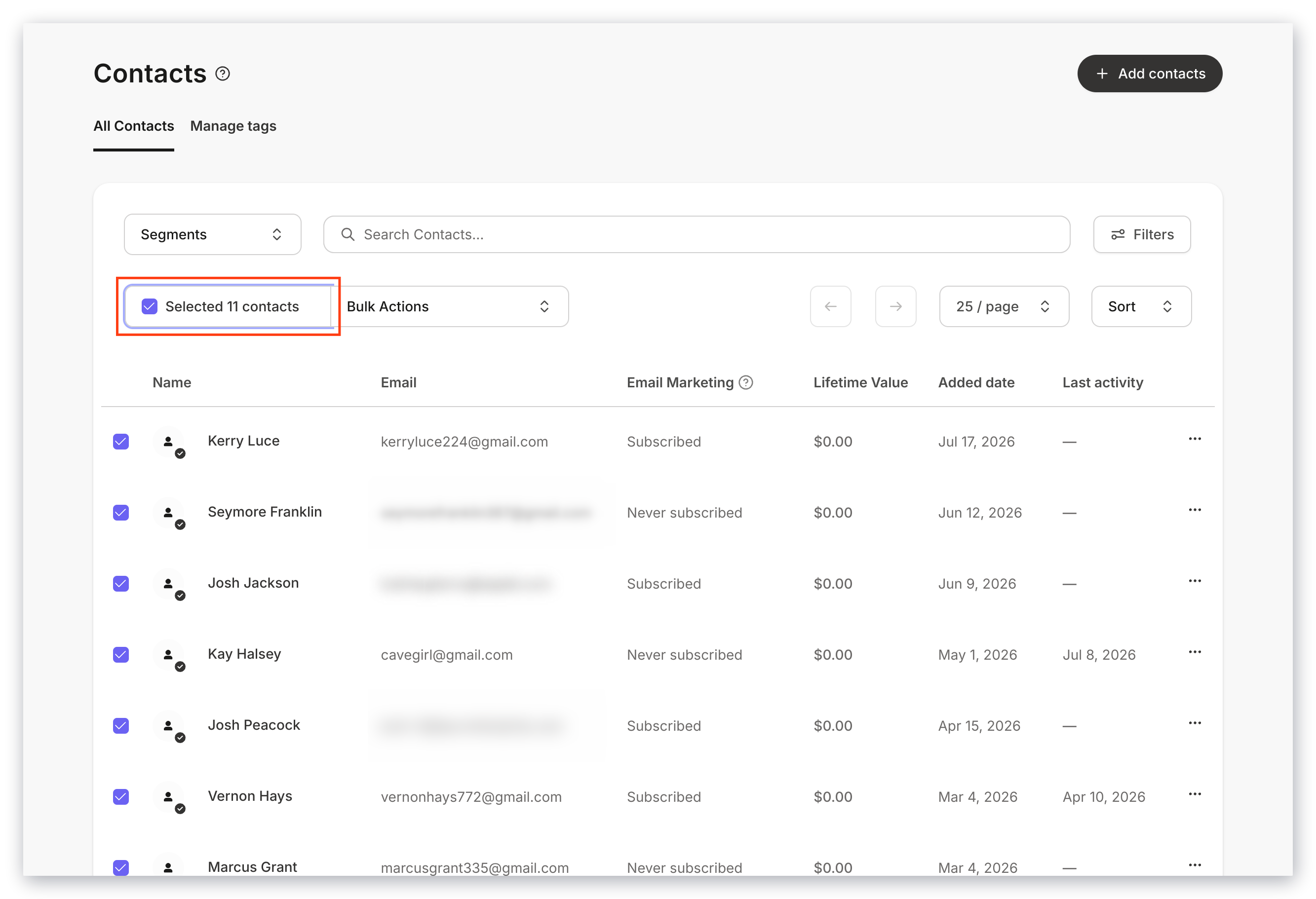 Bulk tag contacts
