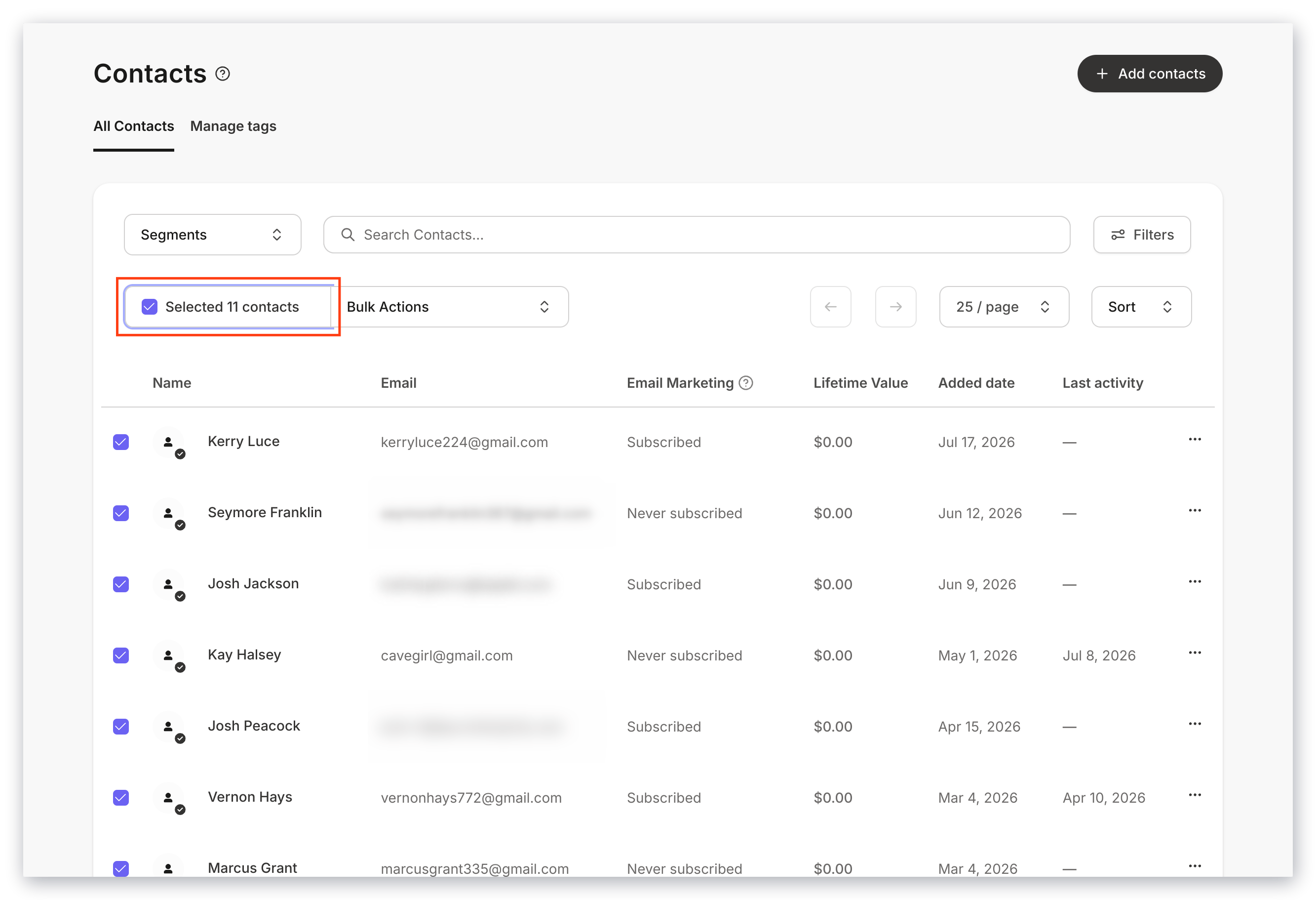 Bulk tag contacts