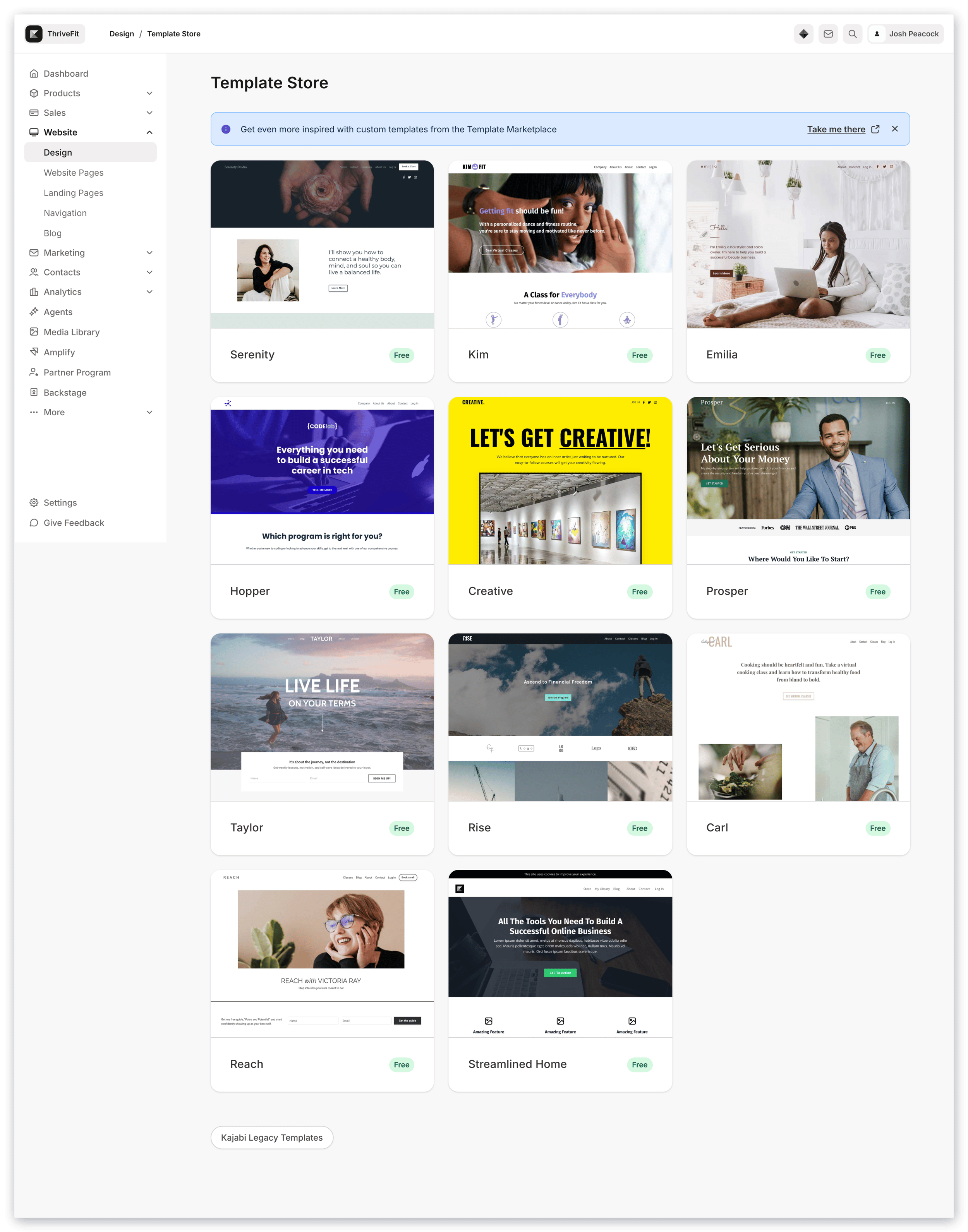 Website template selection