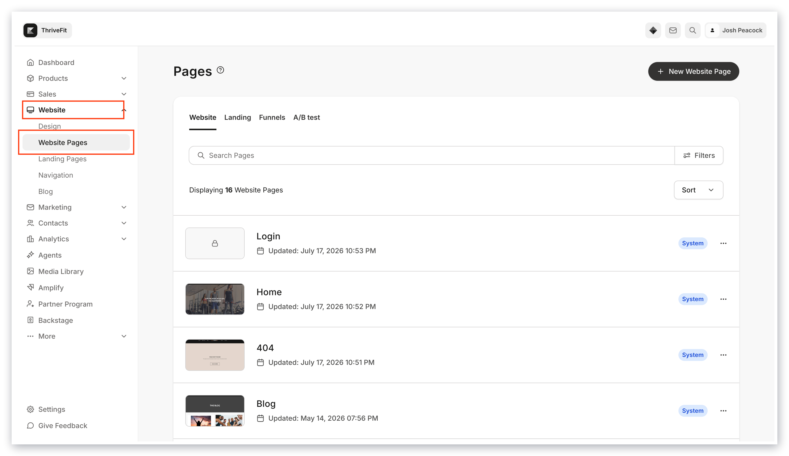 Website pages