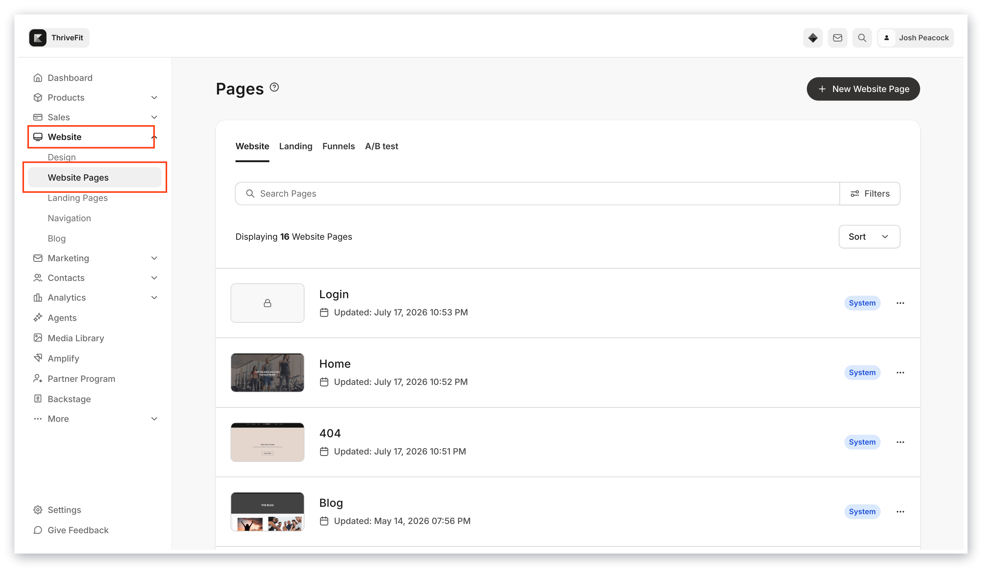 Website pages