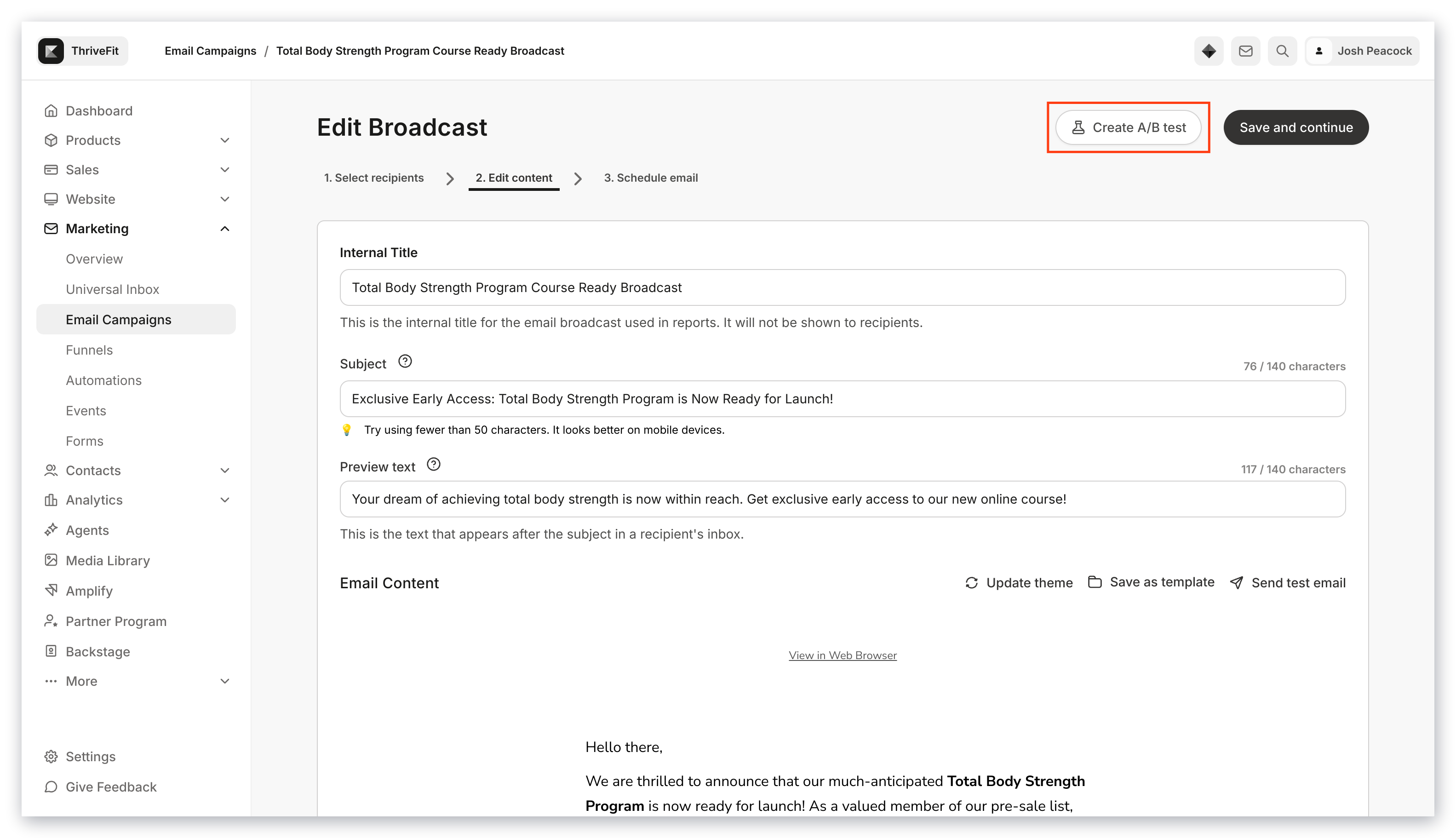 Create A/B test